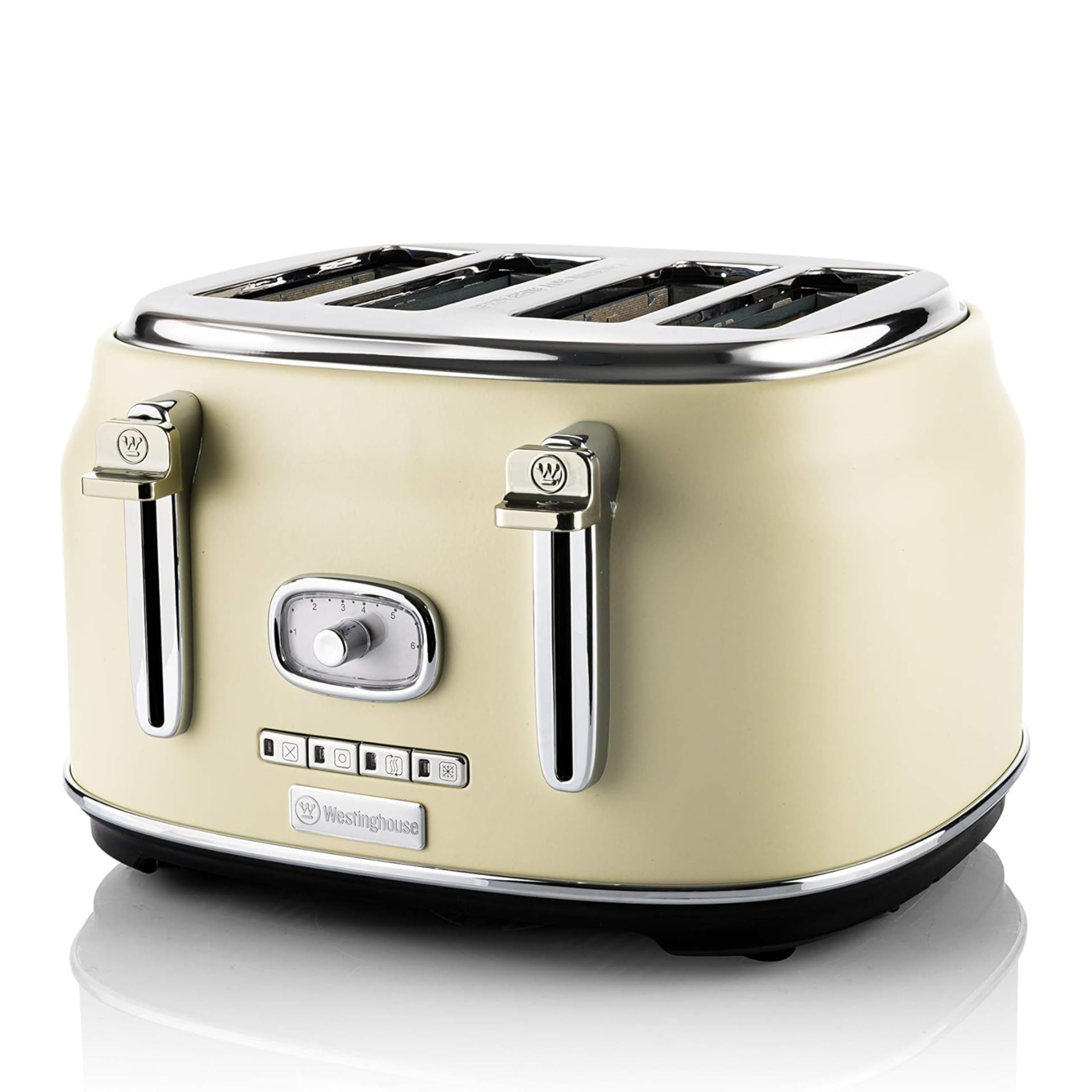 WestinghouseRetro 4-Slice Toaster - Six Adjustable Browning Levels - with Self Centering Function & Crumb Tray - Including Warm Rack for Bread, Bagels, Sandwiches, & Croissants - White