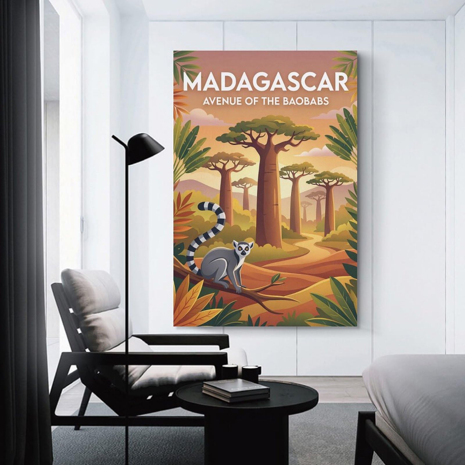 Junmoney Room Decor Wall Art Madagascar Avenue of The Baobabs Lemur, 20x30inch(50x75cm), for Living Room, Lounge Or Sitting Room, Canvas Styling for A Polished Room Look