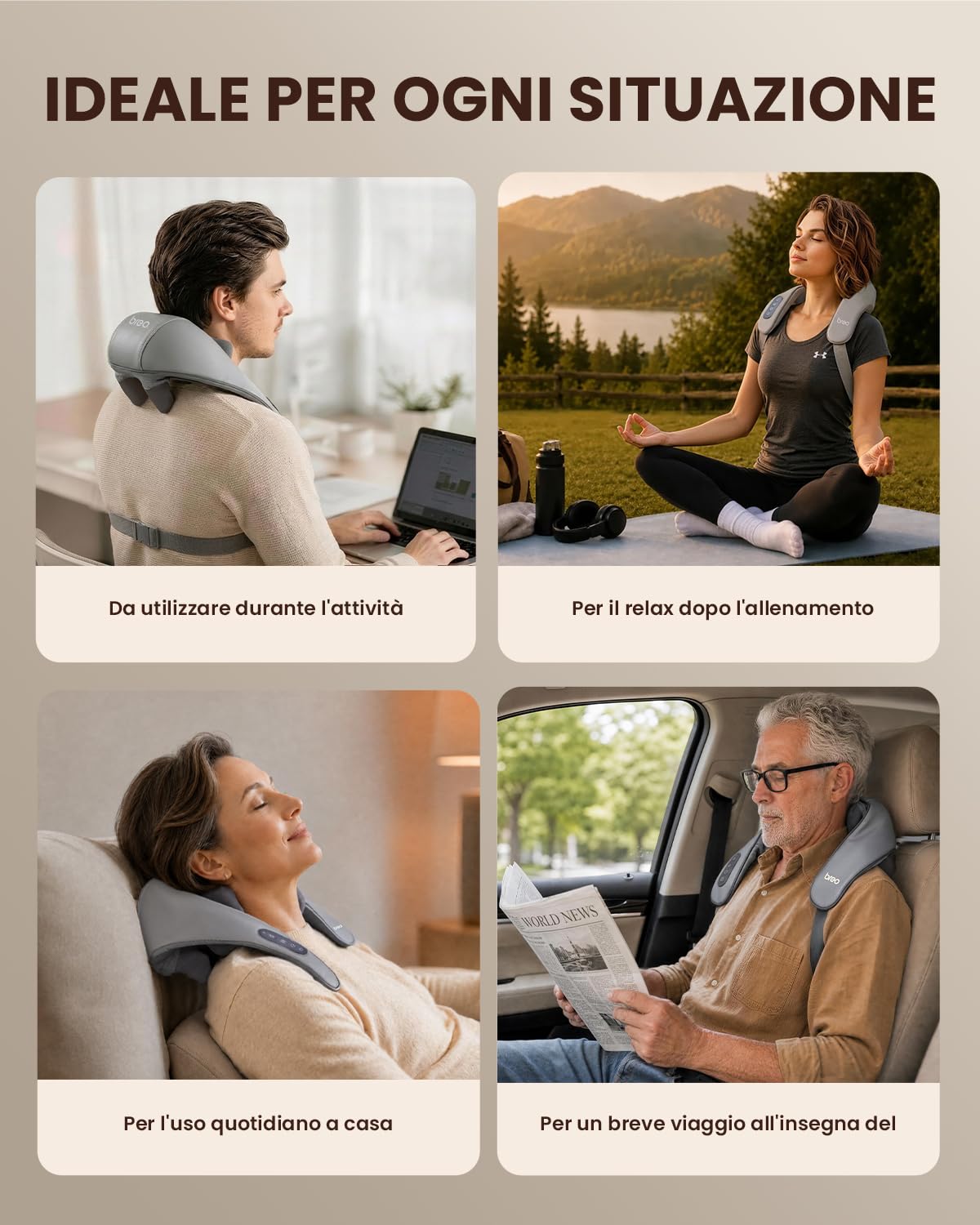 Breo N5mini Massaggiatore Cervicale Shiatsu con Calore, Impastare, grigio | 5D massaggio Shiatsu profondo per sollievo dal dolore, calore, senza fili, silenzioso e portatile per casa, ufficio e viaggi
