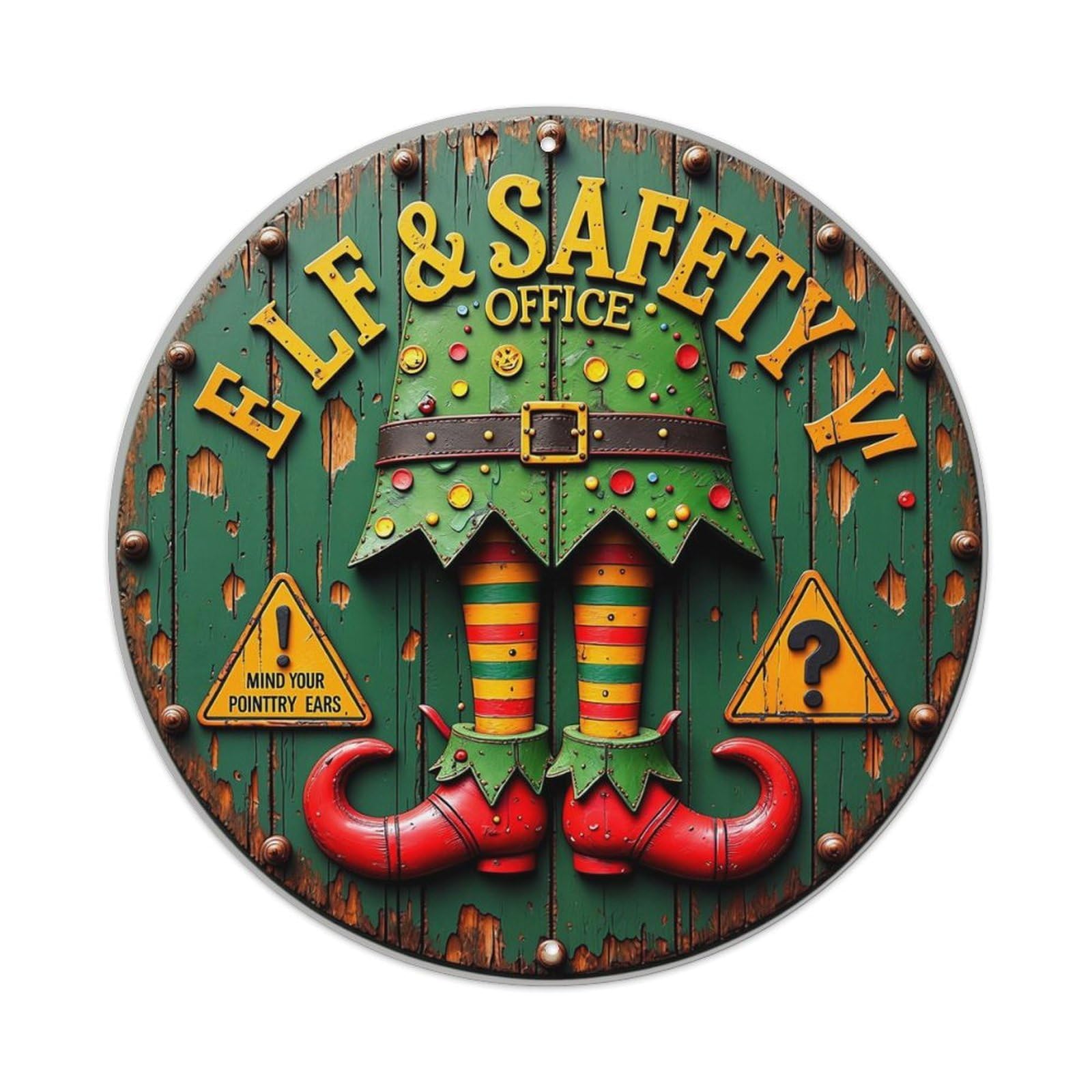 Jdyaojiesheng Vintage Elf Safety Office Sign Round Tin Sign Retro Metal Wall Decor Metal Poster, Home Bar Garage Farmhouse Cafe Wall Art Decoration 8X8inch