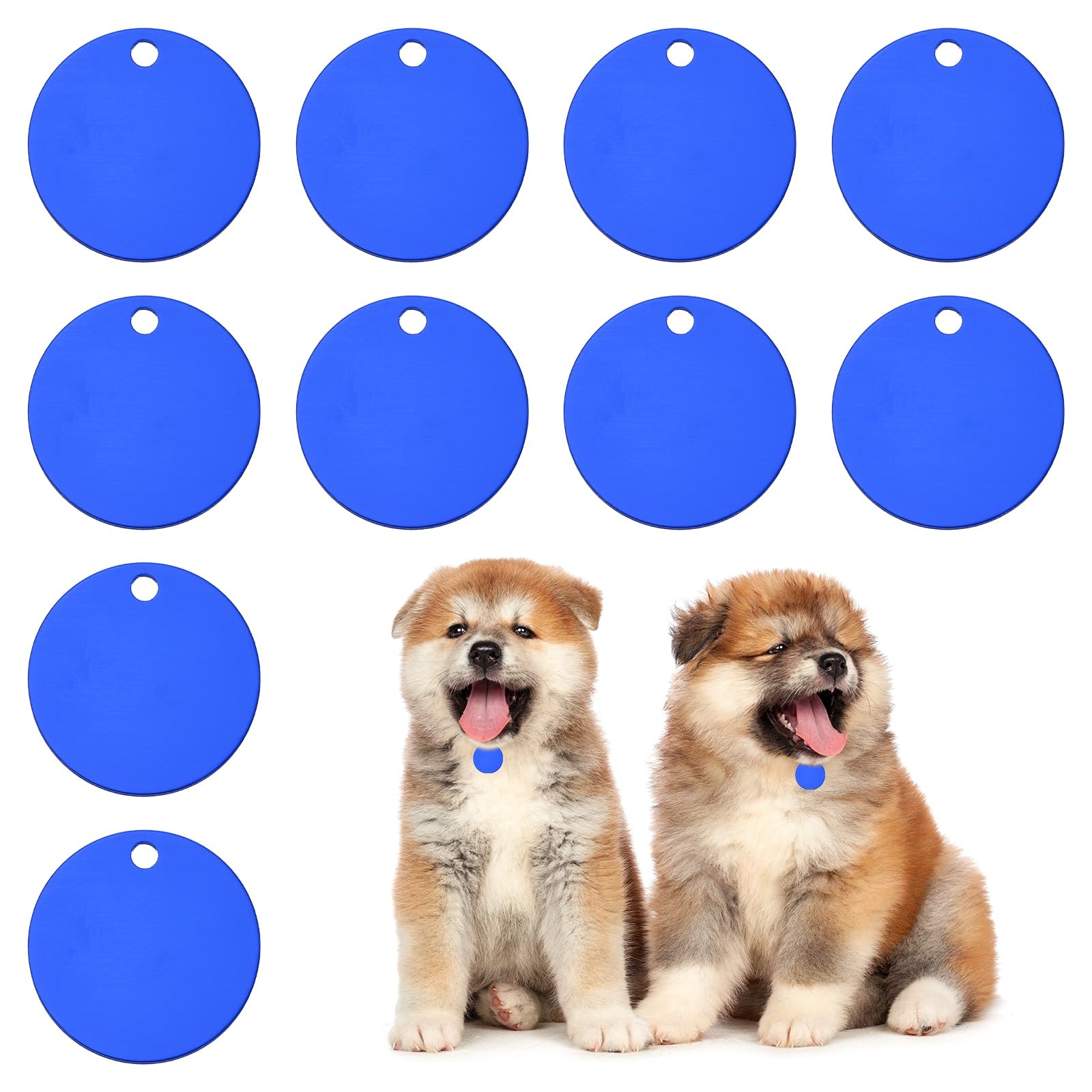 PATIKIL 35mm Blanks Dog Pet Tags, 10Pcs Round Aluminum Blanks Engraving Tags for Carving Names Phone Numbers or Other Information Pendants, Blue