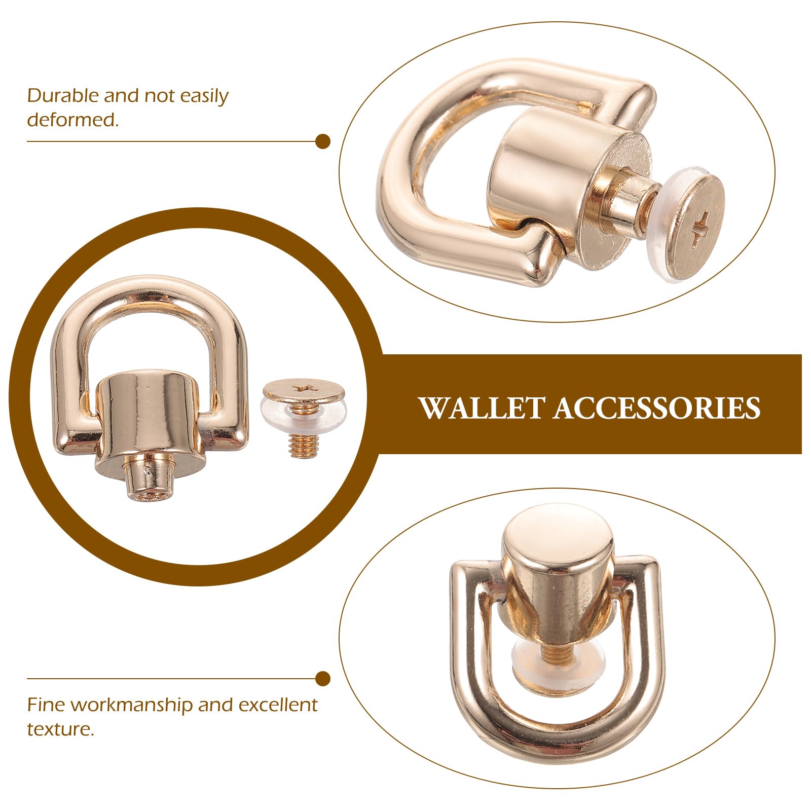 4Pcs Rotatable D Rings with Rivets for DIY Leather Handbag Hardware Zinc Alloy Bag Fasteners - Image 2