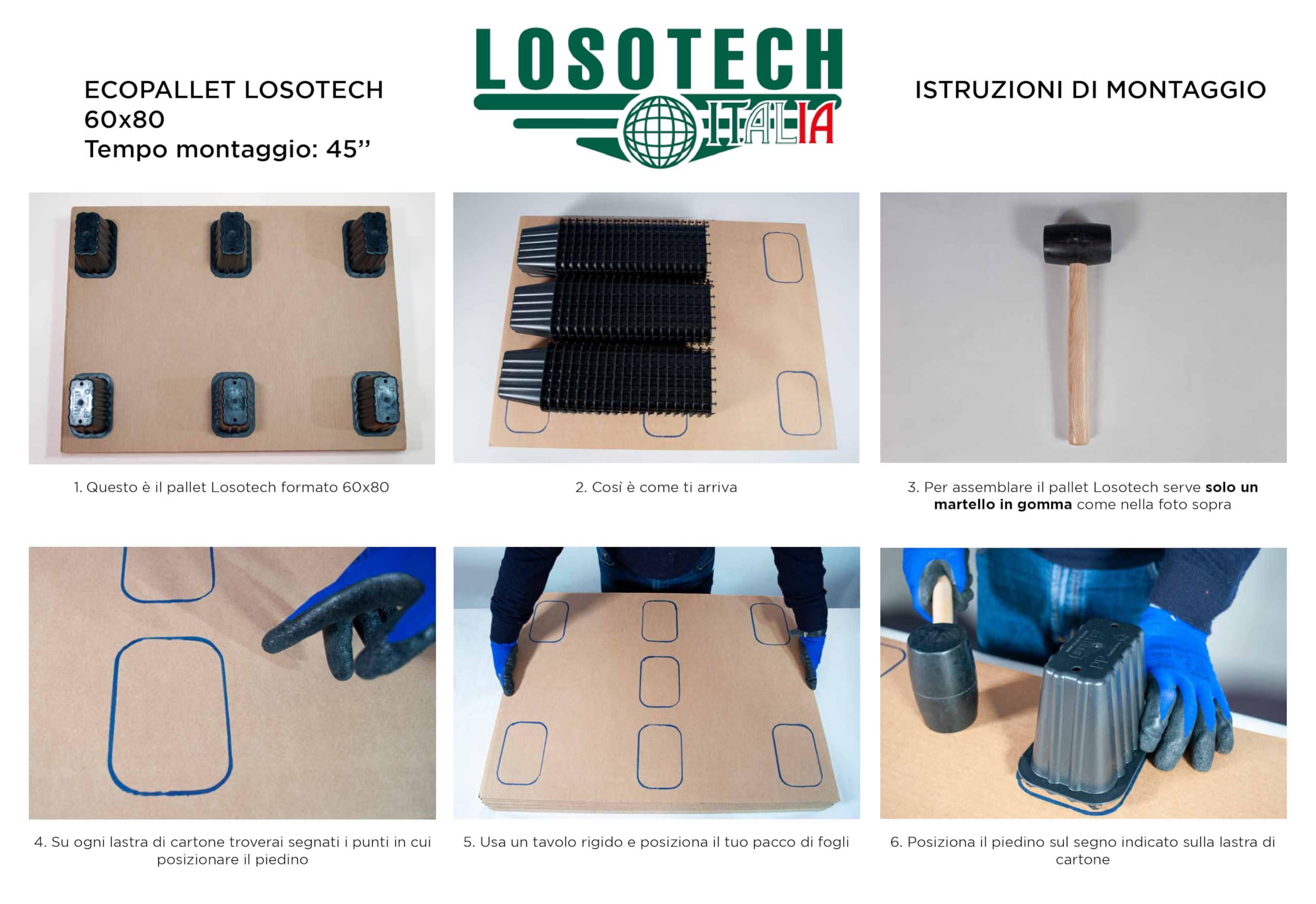 ECOPALLET Losotech, f.to 60 x 80 cm, confezione da 𝟏𝟎 𝐏𝐄𝐙𝐙𝐈 da assemblare