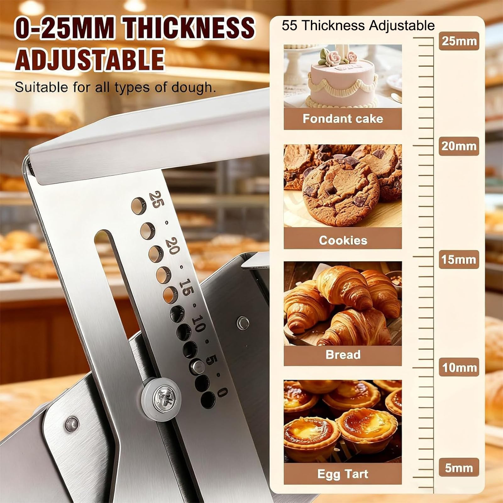Laminoir à Pâte Pliable Manuel pour Boulangerie, Pizza et Croissants, Laminoire Manuel à Pate, Laminoir à Pâte Feuilletée, Laminoir à Pâtisserie en Acier Inoxydable A300