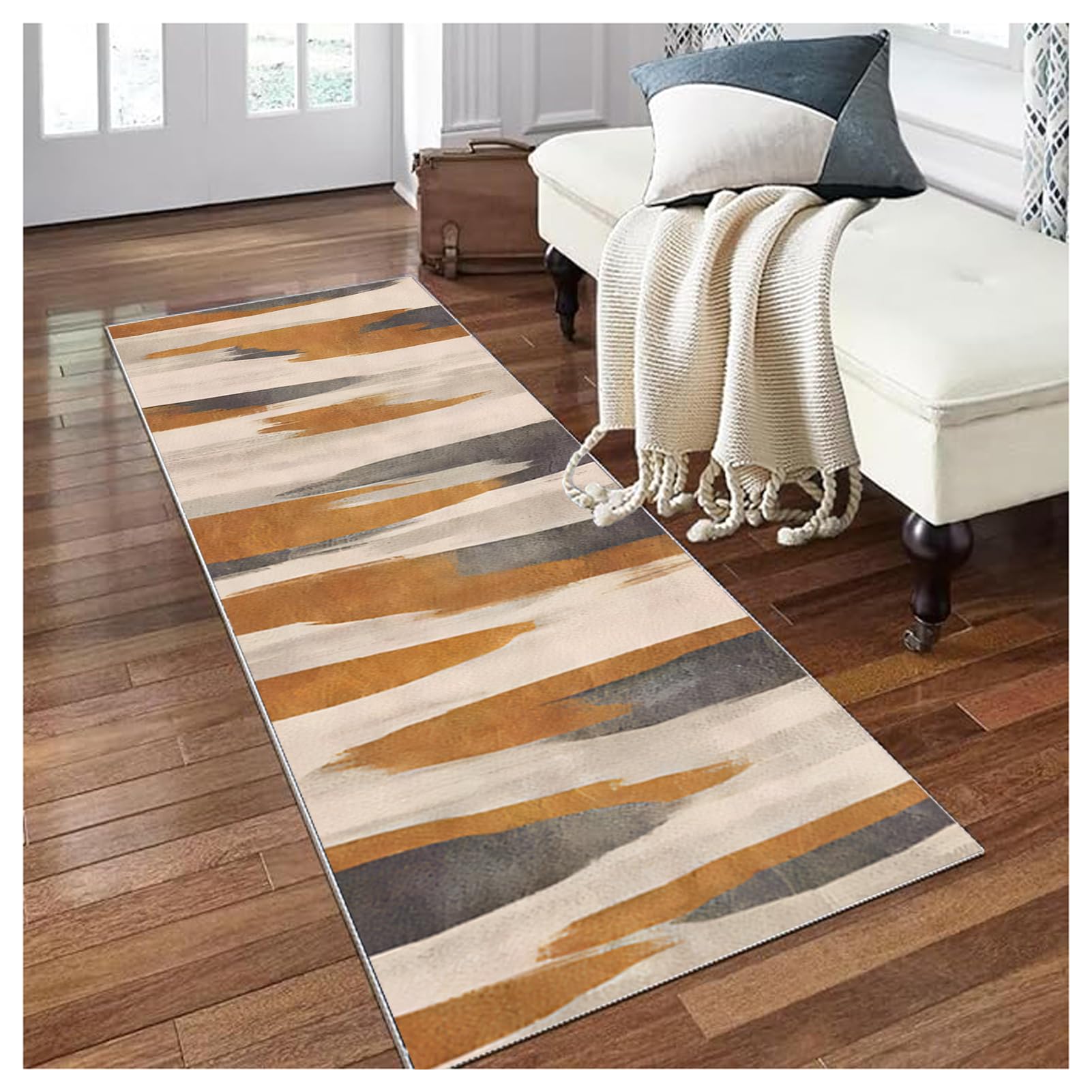 Tappeto Passatoia Corridoio Cucina Lavabile Antiscivolo al 1.4 Metro Arancione Grigio Beige Moderno Astratto Tappeto Runner per Salotto Camera da Letto Ingresso Interno,100 x 140 cm