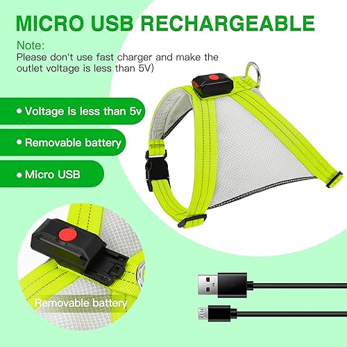 Miniatura 3 de ChalkLit Arnés para perro con luz, arnés LED reflectante que brilla en la oscuridad para caminar por la noche, chaleco de seguridad para perro