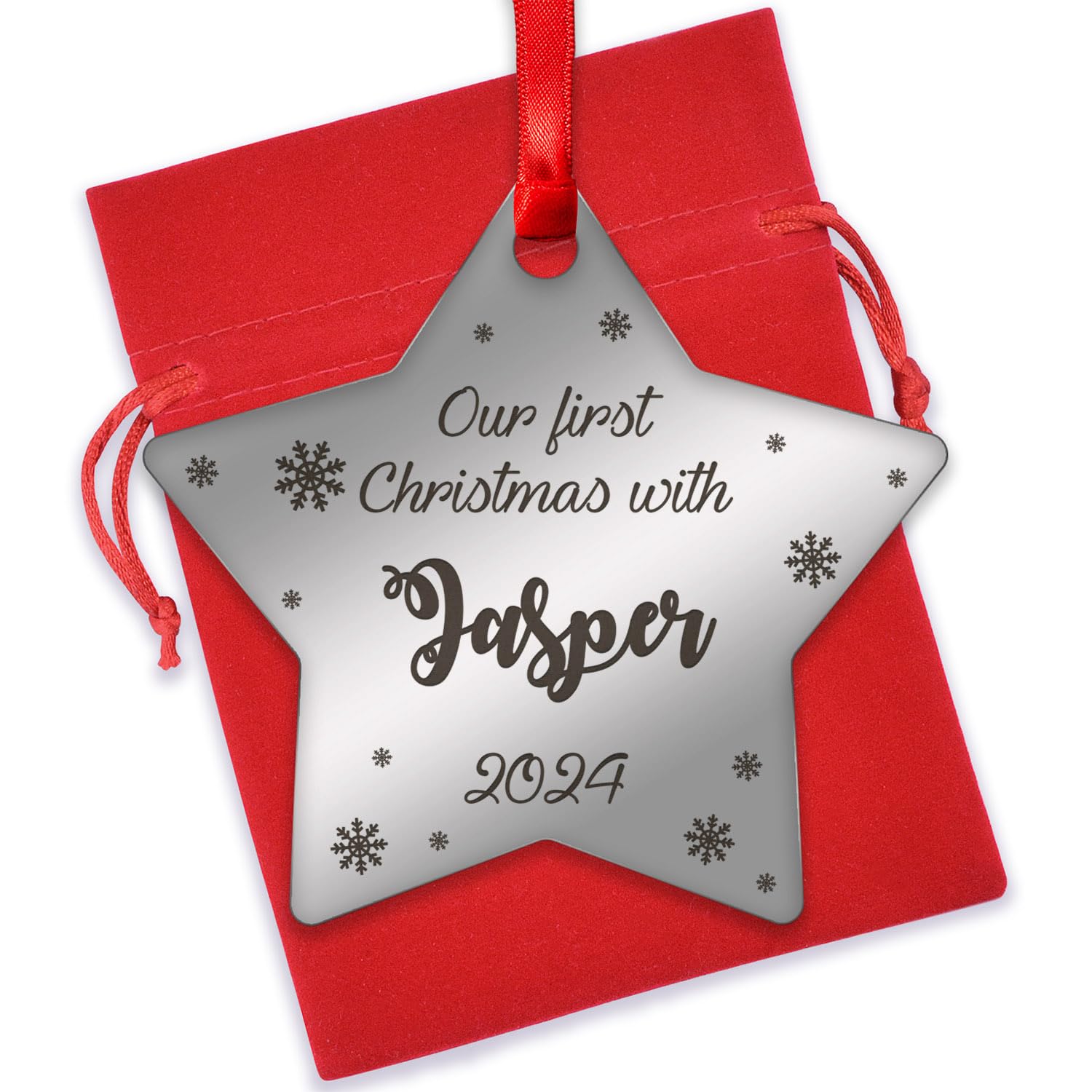 Our First Christmas with Dog Puppy PERSONALISED Christmas Tree Decoration Bauble - Mirror Acrylic Christmas Tree Ornaments for Dog Lovers