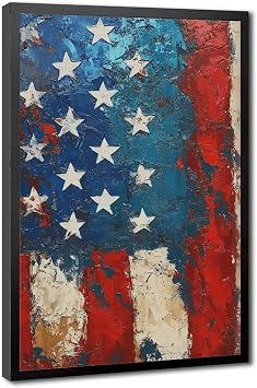 American flag wall art rustic patriotic decor USA painting abstract canvas stars and stripes vintage home office artwork veteran gift living room wall decor red white blue heritage liberty sign