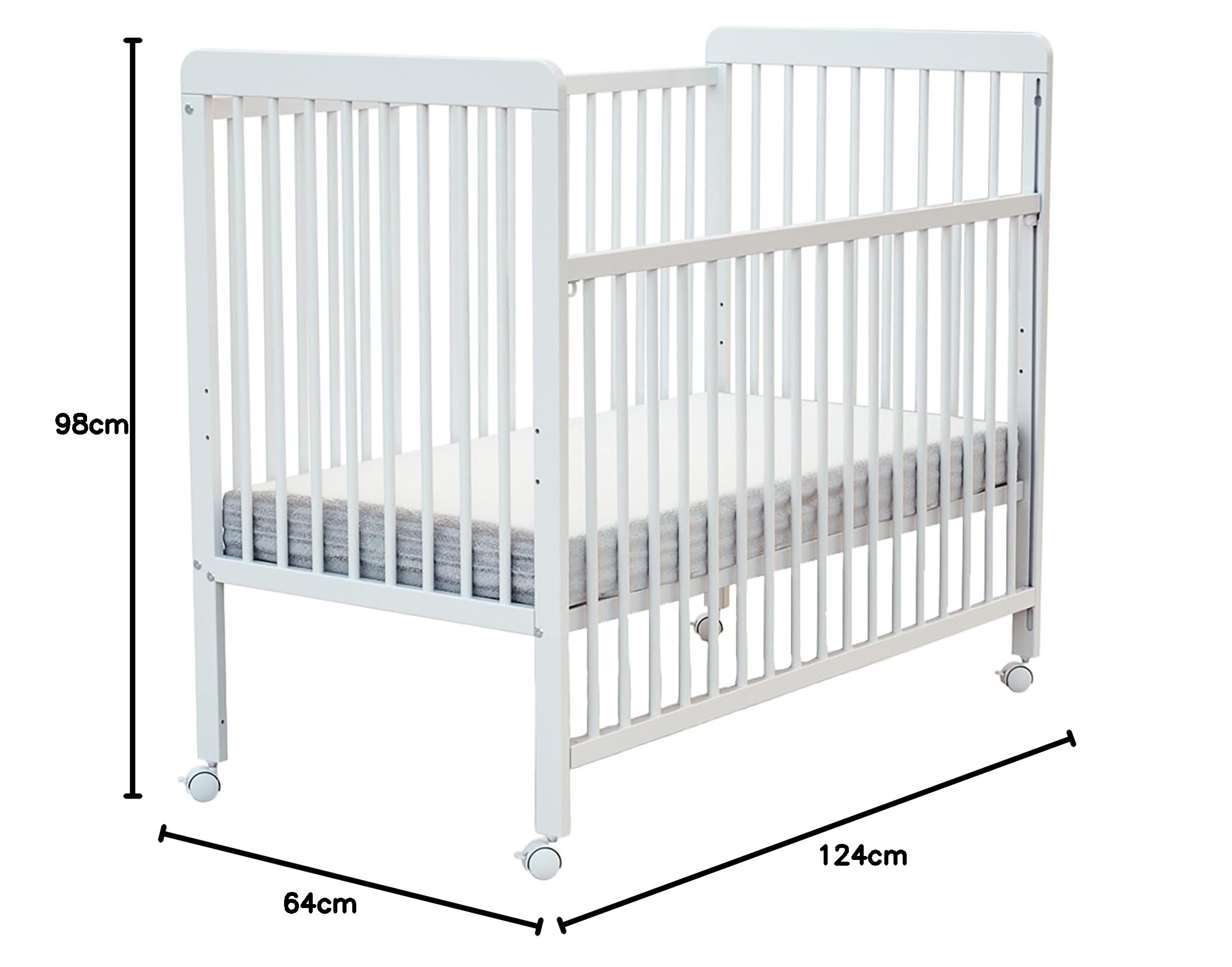 Webaby - Cuna bebé Madera con Barrera Deslizante para bebés 60x120 LIVO White | Base de Caja Ajustable en 3 Alturas | 4 Ruedas multidireccionales con Freno