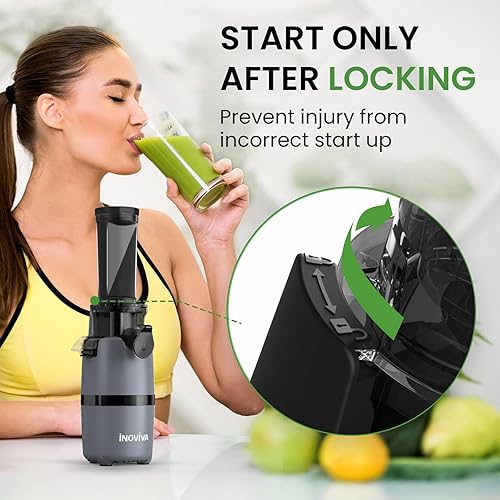 Miniatura 6 de Exprimidor de prensado en frío, máquina exprimidora de masticación compacta, exprimidor lento con velocidad baja de 70 RPM, máquina de jugo para