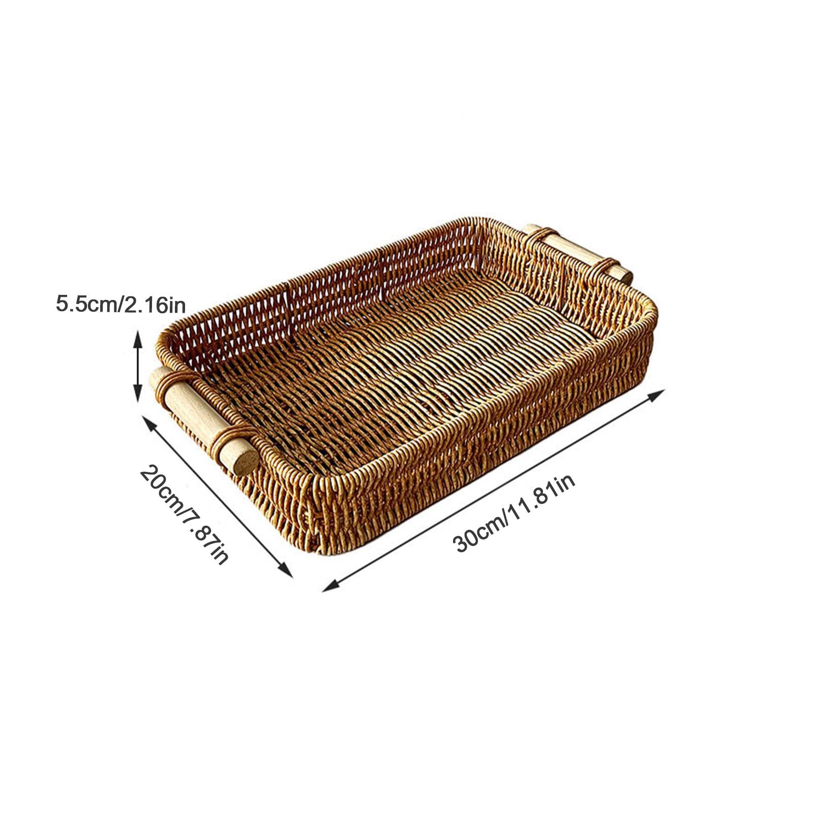 Bandeja de ratán con asas, bandeja de servir de tela tejida versátil para baño, cesta de mimbre decorativa para el hogar, cocina y comedor.