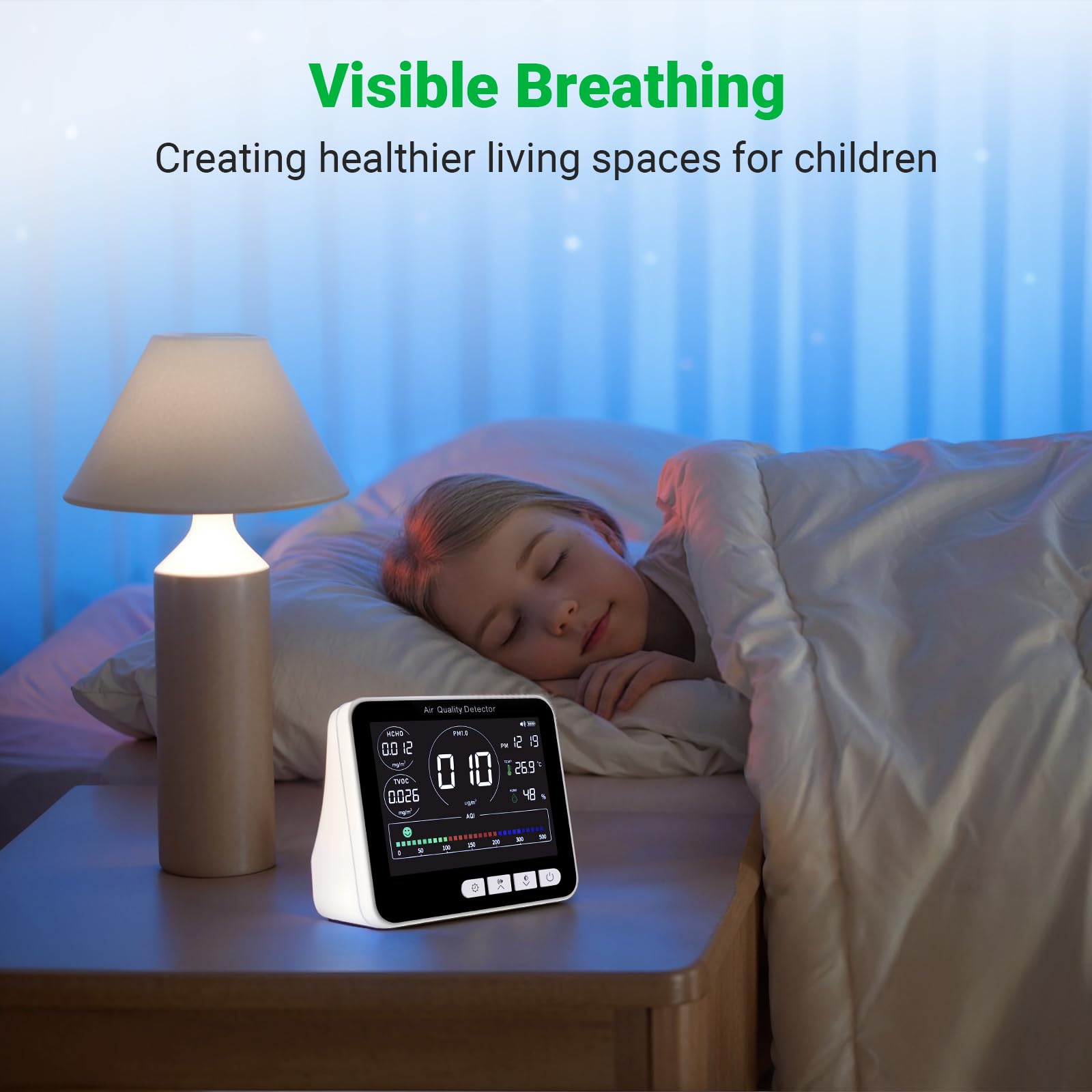 Medidores de Calidad de Aire Interior, 9 In1 Air Quality Monitor, PM1.0, PM2.5, PM10, HCHO, TVOC, AQI, Time, Temperature, Humidity, Indoor Detects