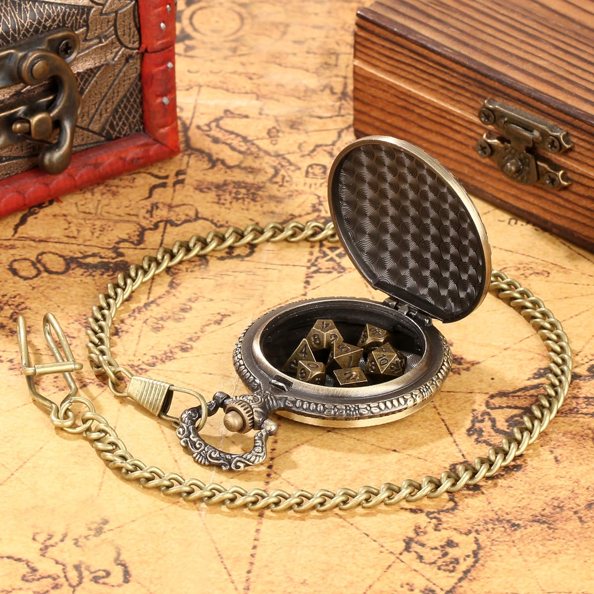 Mini DND Dice Set including Retro Dragon's eyes Pocket Watch Shell Case, DND Starter Set, 7pcs Polyhedral Mini Metal Dice Set - Image 4