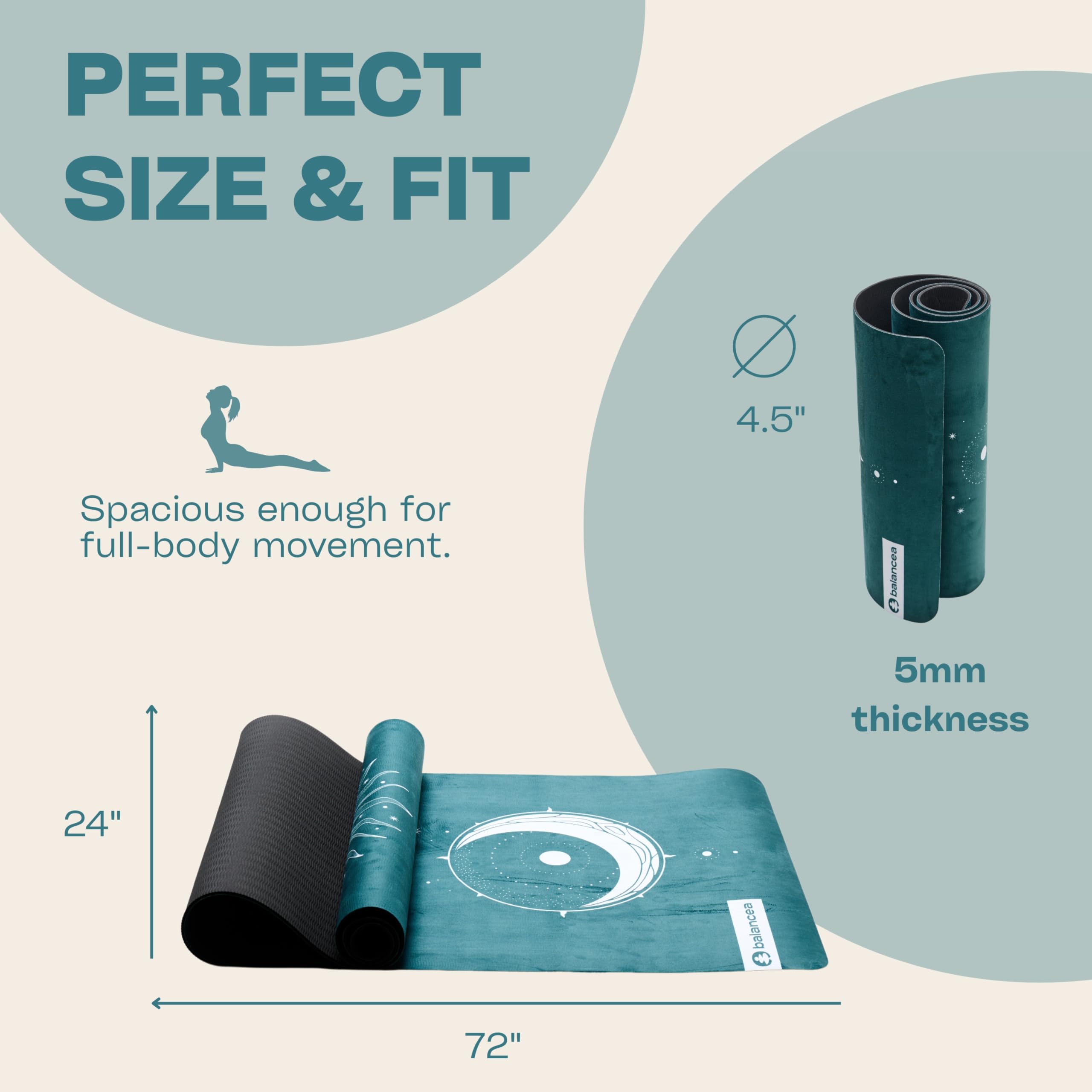 Yoga Mat 5mm Non Slip Suede & TPE - Green Eco-Friendly Fitness & Exercise Mat for Home Gym, Pilates, Hot Yoga, and Meditation - Lightweight Durable 72 x 24 inch Workout Mat for Women, Men