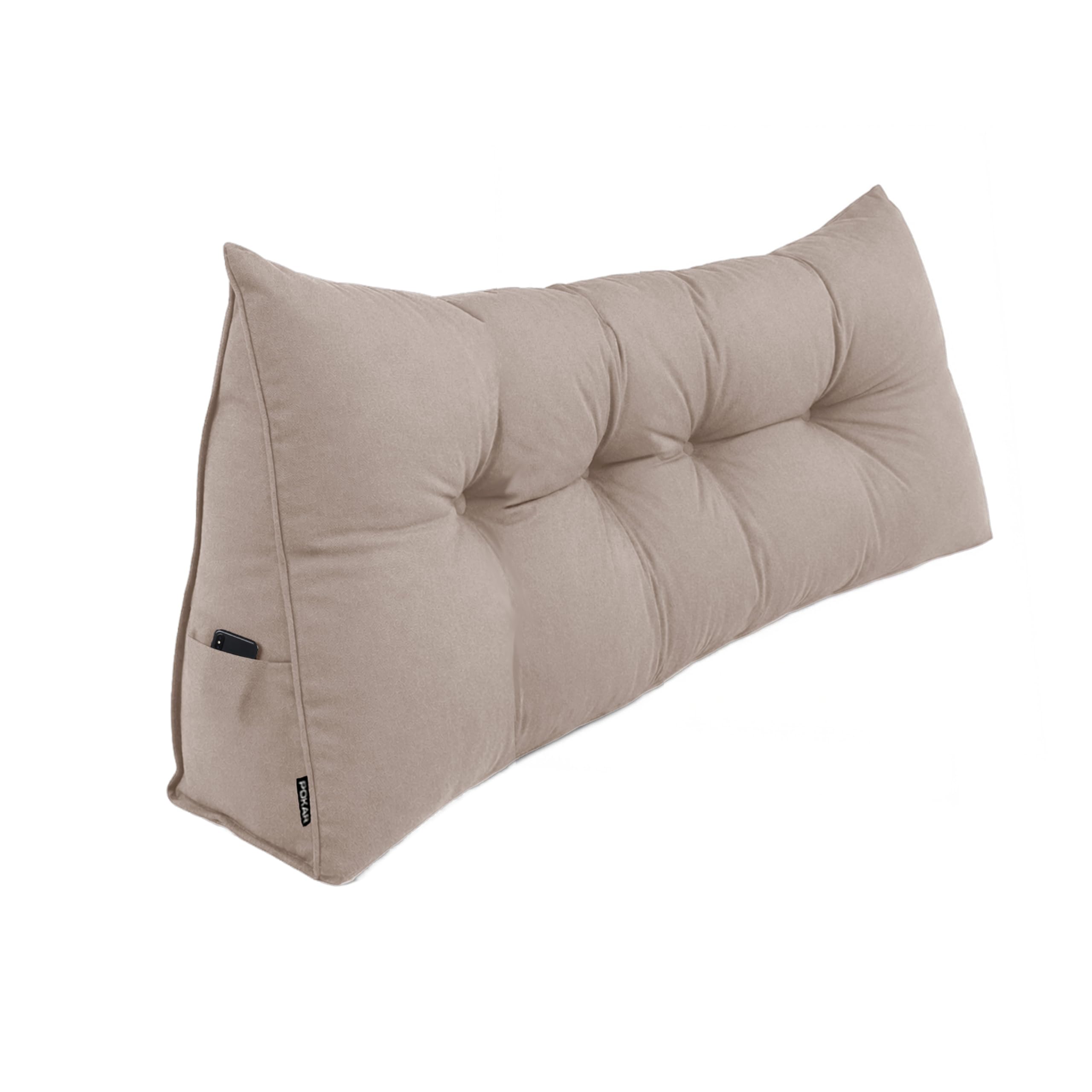 POKAR Back Cushion for Sofa and Bed 180x50x20 cm | Backrest Wedge Pillow with Lumbar and Back Support | Reading Pillow with Side Pockets | Headboard Pillow | Oeko Tex 100 Certified | Beige