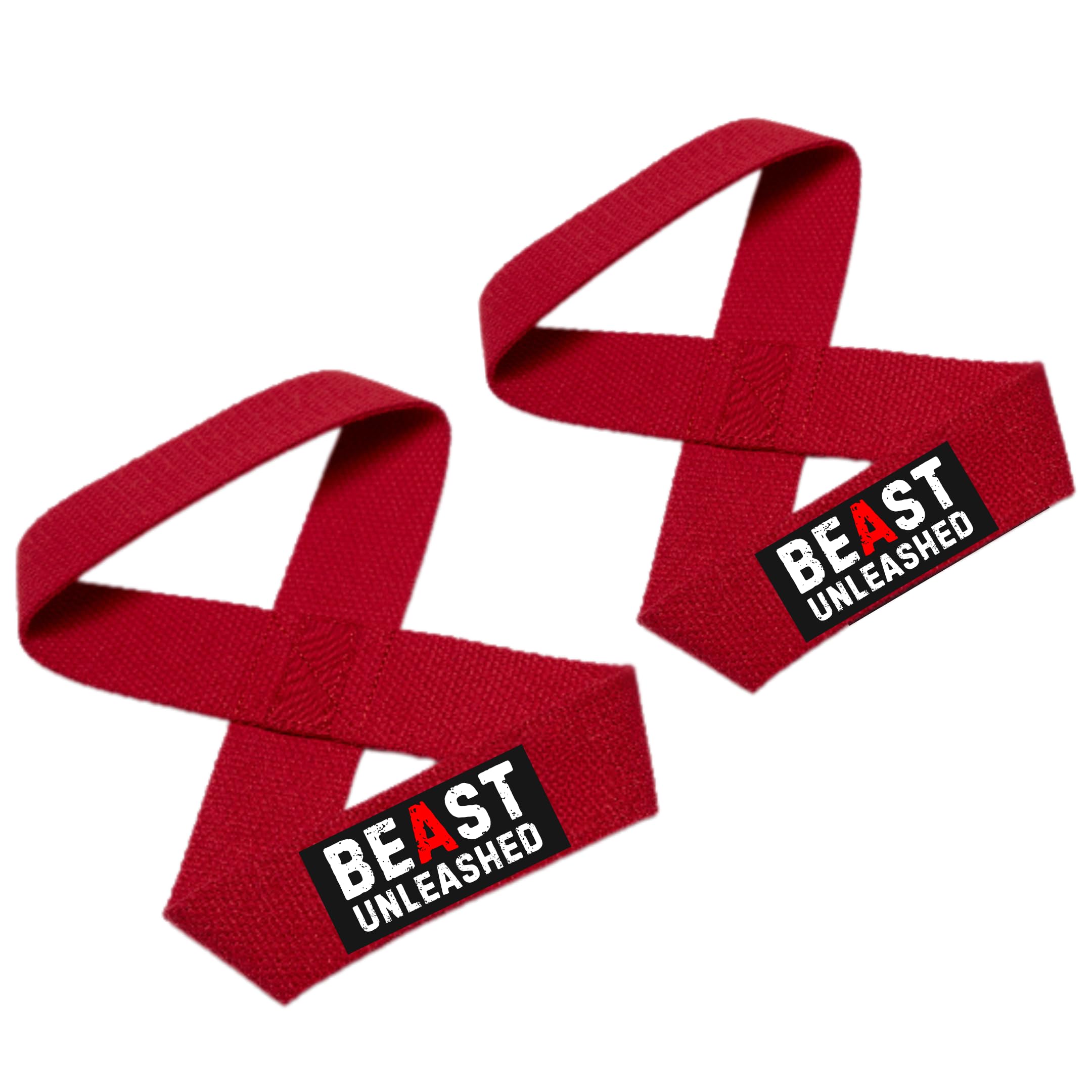 Weight Lifting Straps - Non-Slip Wrist Supporter with Padded Cuff for Gym Workout Deadlift Powerlifting and Fitness Strength Training (Figure 8, Cotton, Anti-Skid) Red Beast Mode