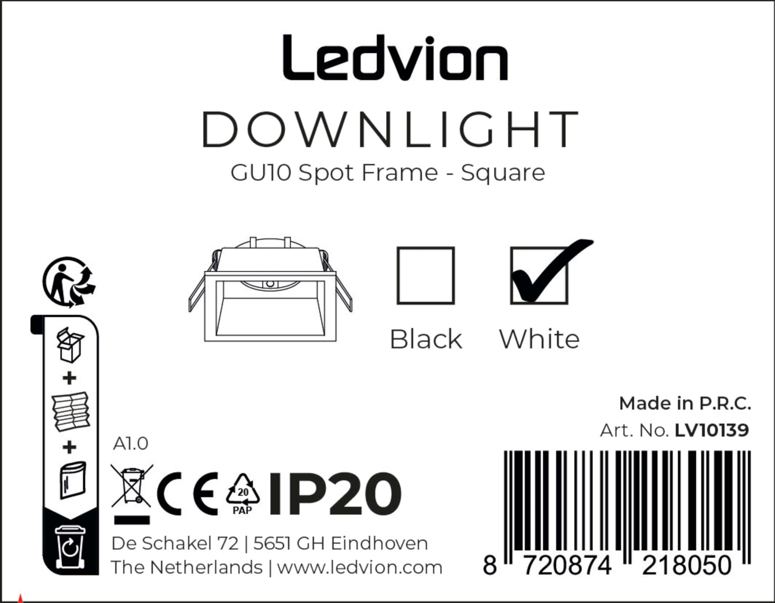 Ledvion 6 piezas foco empotrable LED cuadrado blanco smart 4.9W