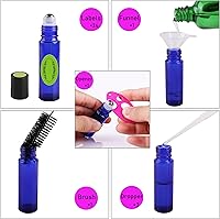 Vista 4 de inice Paquete de 24 botellas enrollables de 0.3 fl oz para aceites esenciales, vidrio azul cobalto, botellas de bola enrollables de acero inoxidable