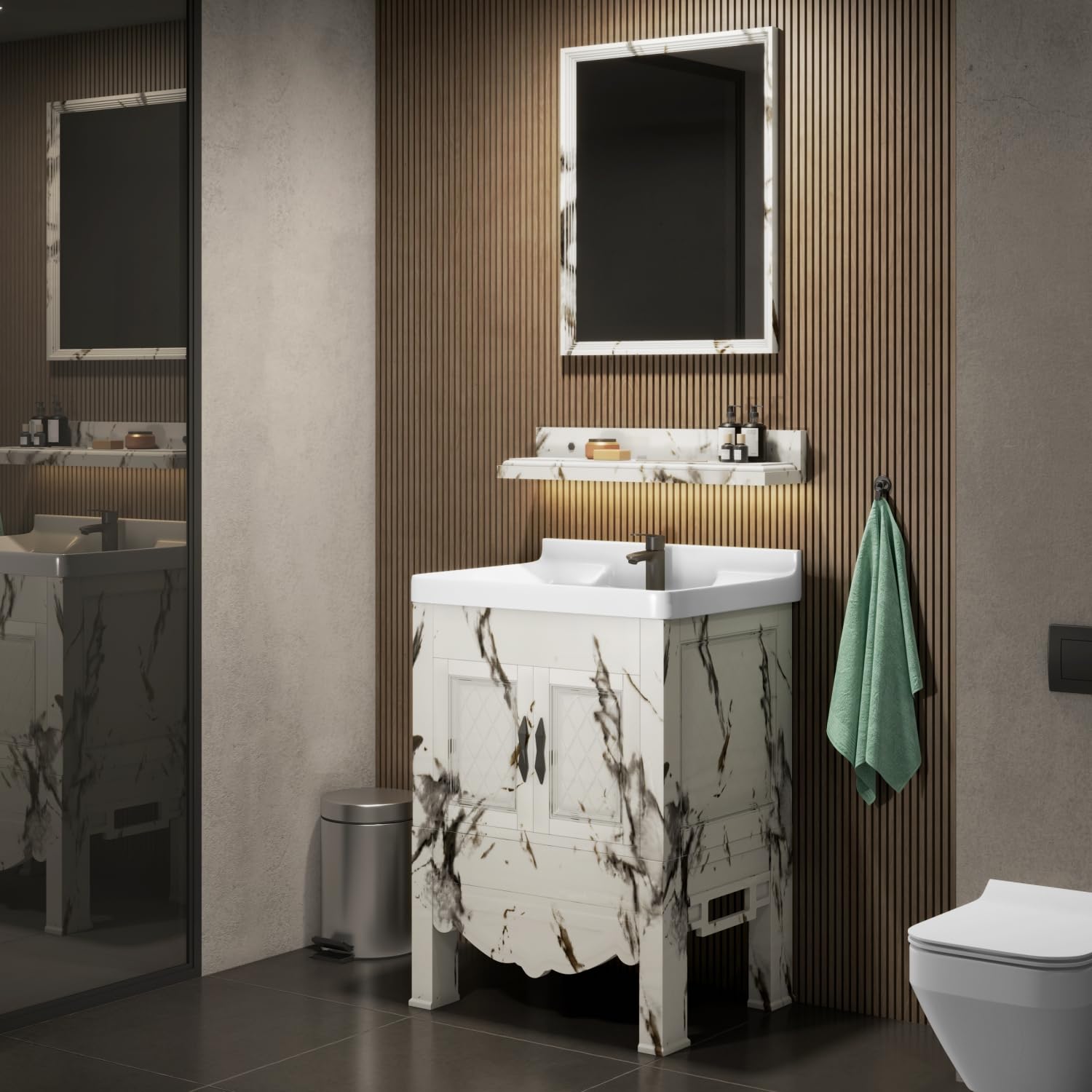 WASSMIST Floor Mounted Bathroom Vanity | Modern Floor Standing Basin Cabinet for Bathroom | Thermoplastic Cabinet (Cream)-image-23