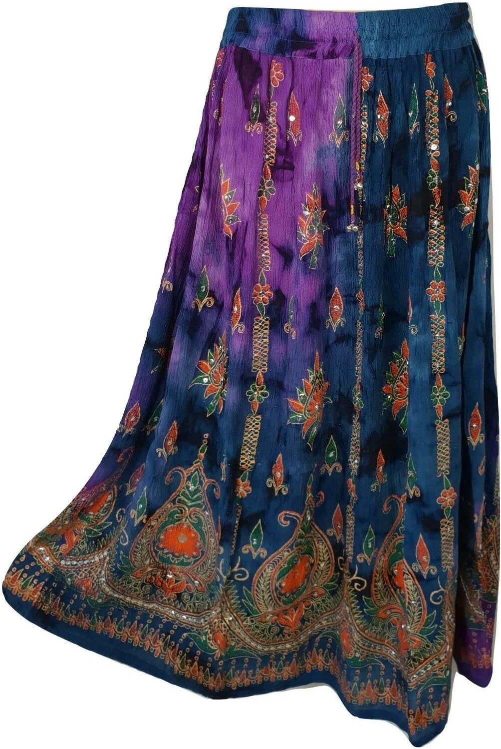 Radhykrishnafashions Women's Tie Dye Yoga Trend Sequined Crinkle Broomstick Gypsy Long Skirt - Image 4