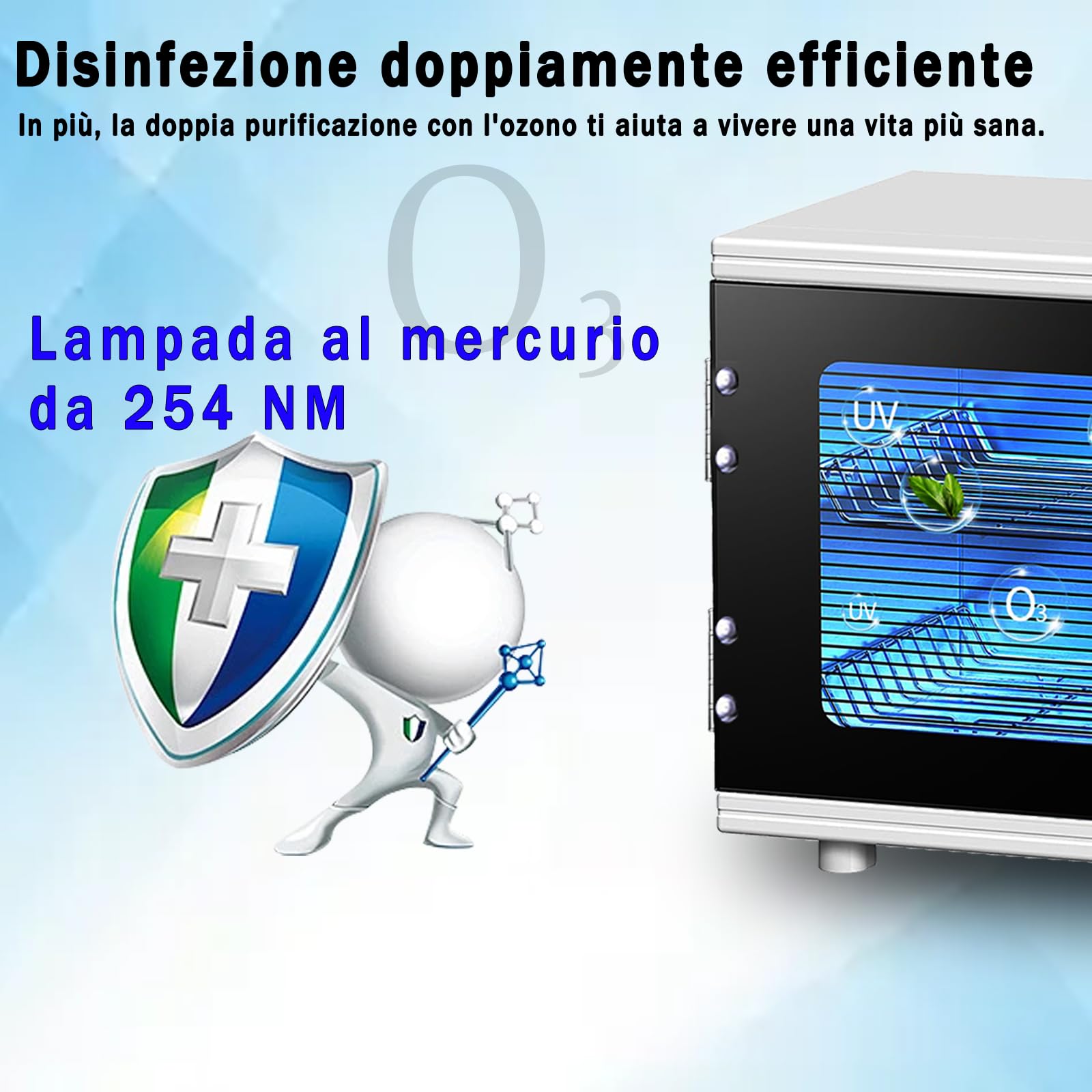 Sterilizzatore UV con timer, grande capacità, display digitale, disinfezione UV, bianco