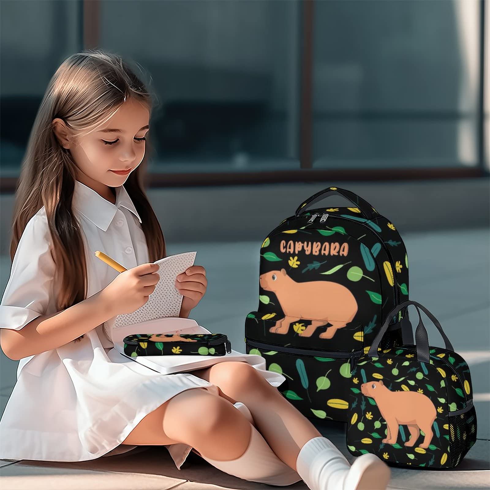 CUSPCOD Kids Backpack Set, Girls Bookbag for School, Kindergarten Backpack for Boys, 17 Inch Cute Bookbags with Lunch Box and Pencil Case for Primary Middle College