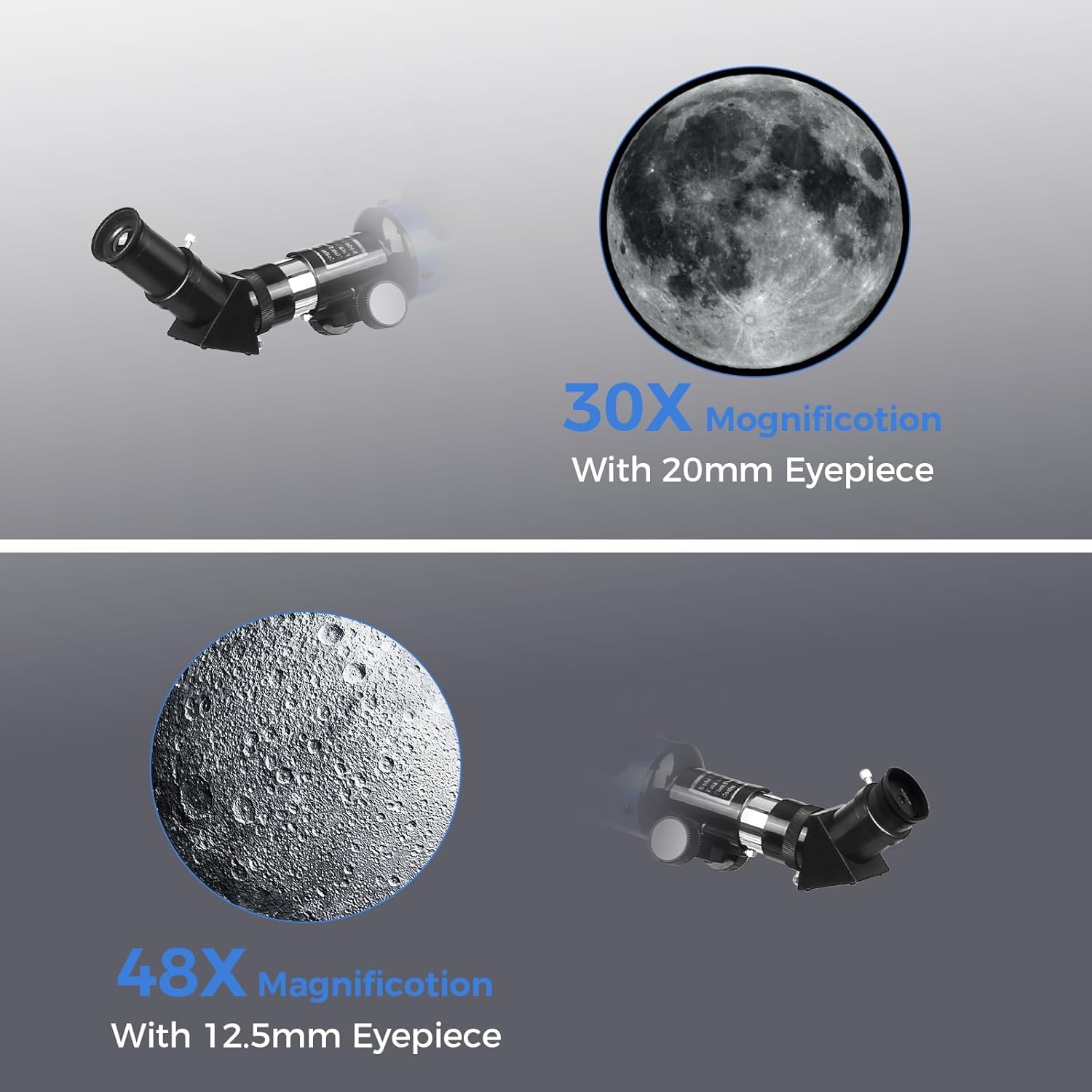 Astronomisches Teleskop, 50/600 mm, Refraktor-Teleskop für Kinder und Anfänger mit Rotpunktvisier, Stativ, Telefonadapter, 2 Okulare H12,5 mm und H20 mm