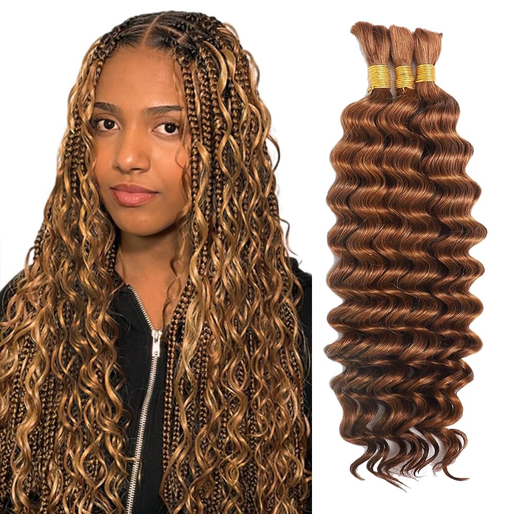 32 32 32 Inch Deep Wave Bulk Hair For Braiding #30 Light Brown menschliches Haar 3 Bundles/Pack No Weft Premium Braiding Hair Extensions for Boho Braids With Minimal Tangle