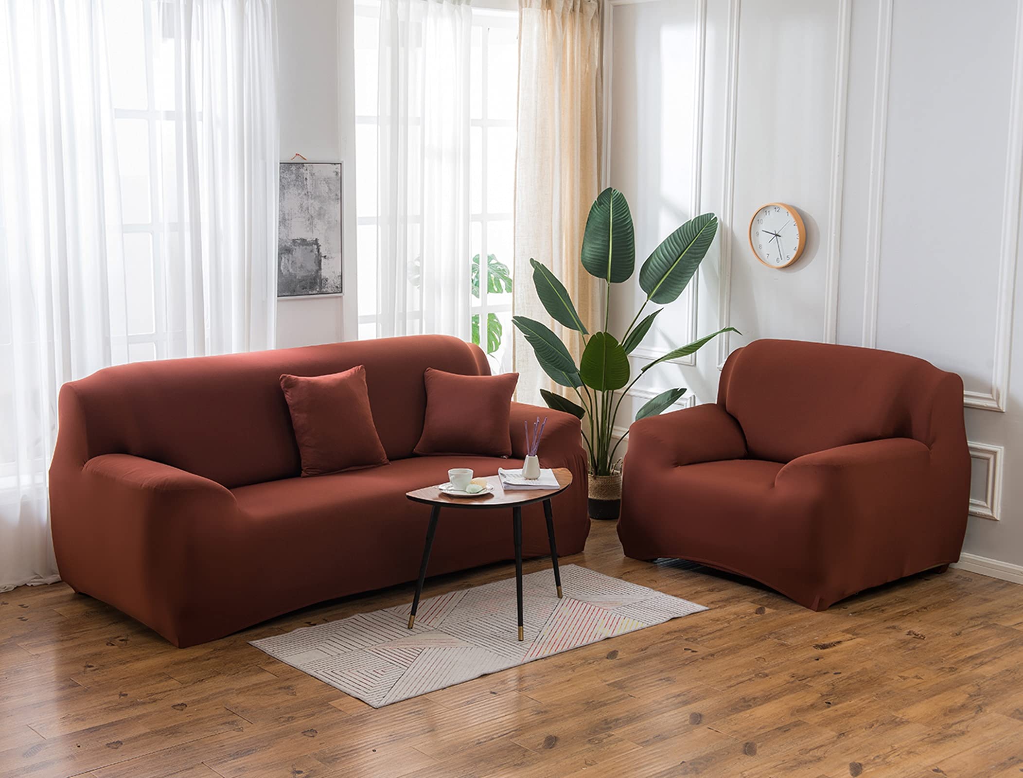 Daesar Housse de Canapé Extensible, Housse Canape 2 Place Couleur Uni Canapé Housse Café Clair (Polyester, 2 Places)