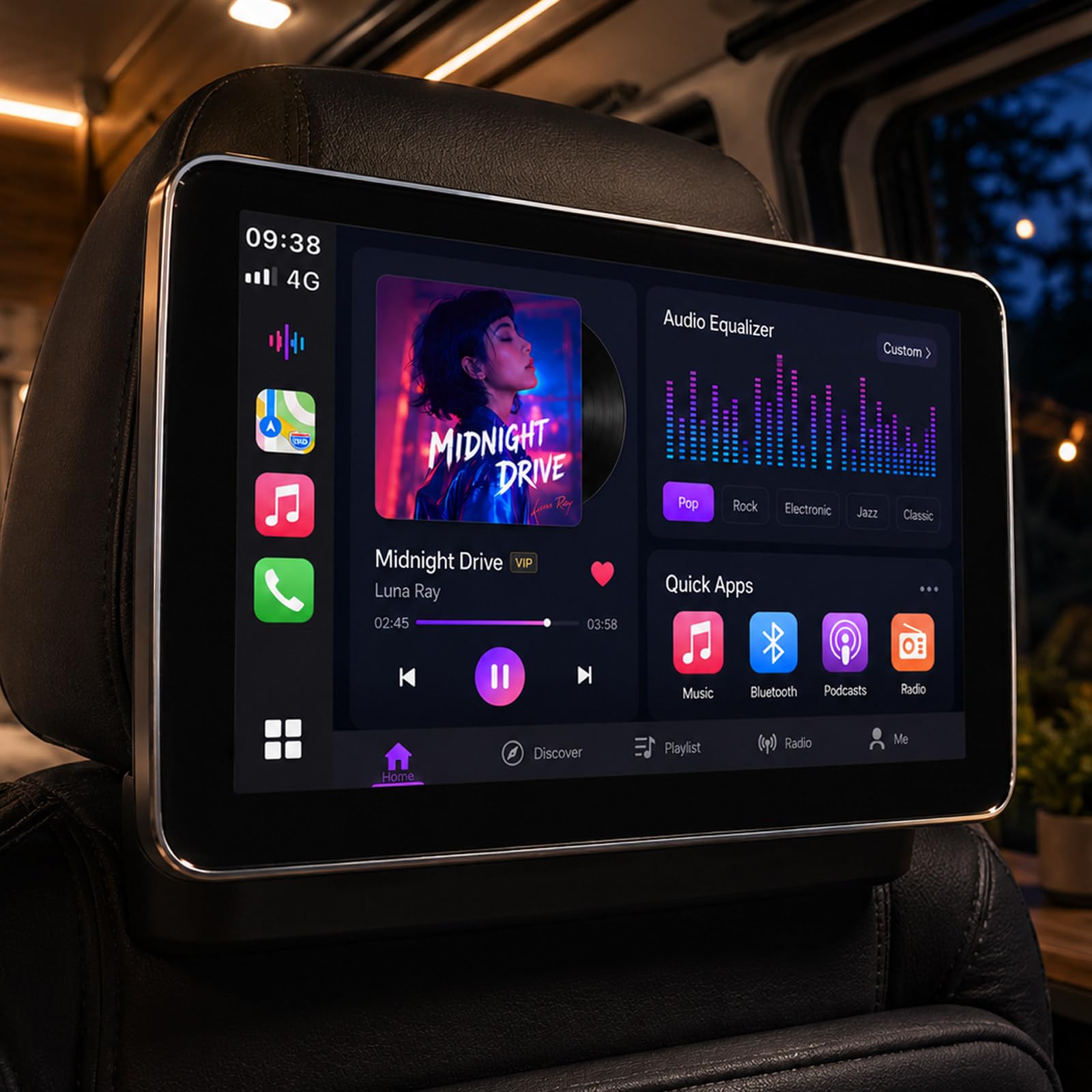 vnmudzeo Cordless Carplay Car Headrest Monitor for Backseat,10.1" IPS Touch Screen,Supports Movie Apps,HDMI,USB,Multi-Language,Backseat Cinema Display B