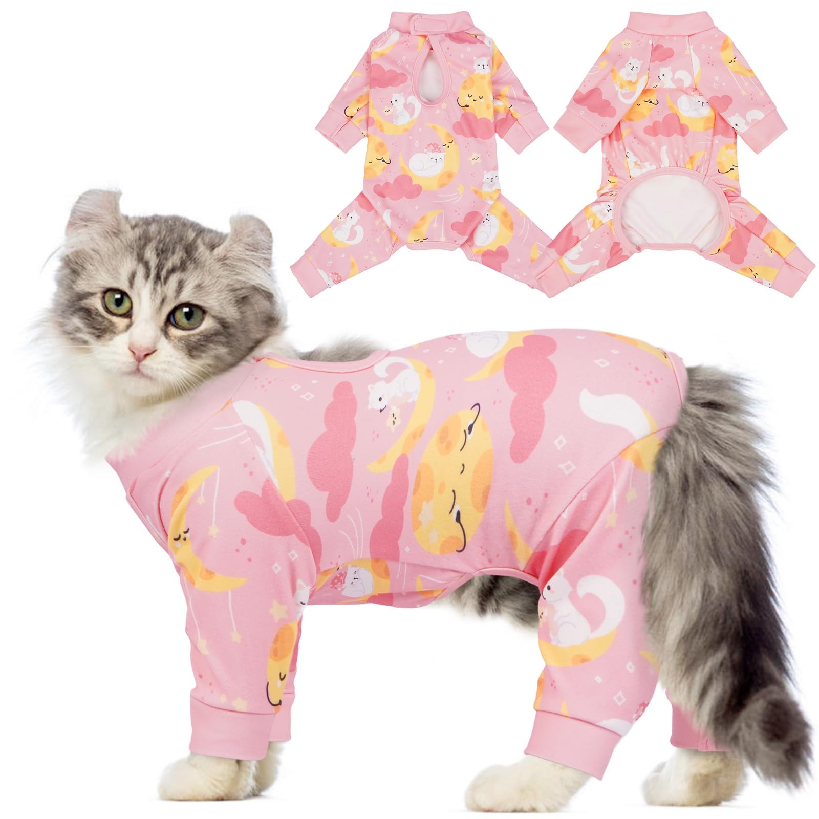 QBLEEV Cat Onesie for Cats After Surgery, Sticky Hair Cat Pajamas for Cats Only, Recovery Suit Shirt for Male Female, Full Body Long Sleeve Surgical