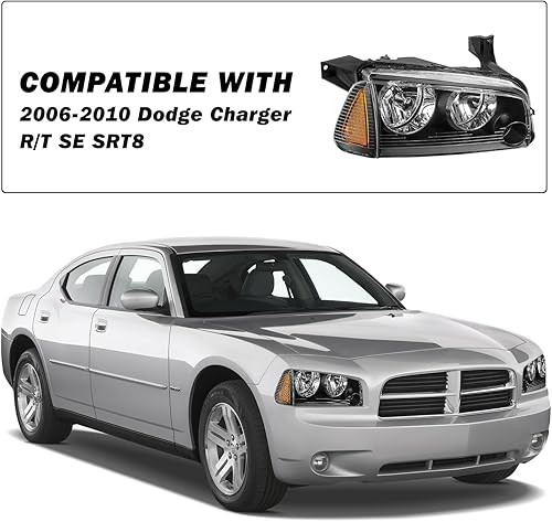 Miniatura 10 de SOCKIR Juego de 4 faros delanteros compatibles con Dodge Charger 2006-2010 con luz Singal de esquina, repuesto de faro halógeno OE para el lado del