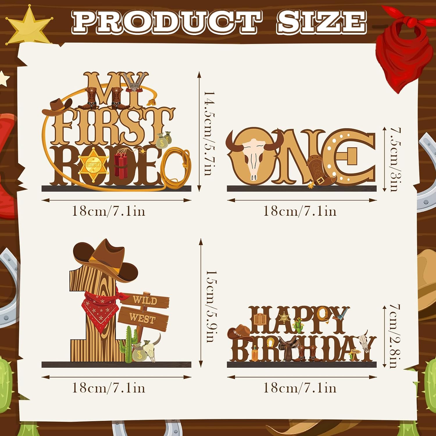 My First Rodeo Birthday Decorations Boy, 4Pcs Western Cowboy Table Centerpieces Decorations Cowboy 1st Birthday Wooden Table Sign Redeo Themed Party Decor for Baby Boy 1st Birthday Party Supplies