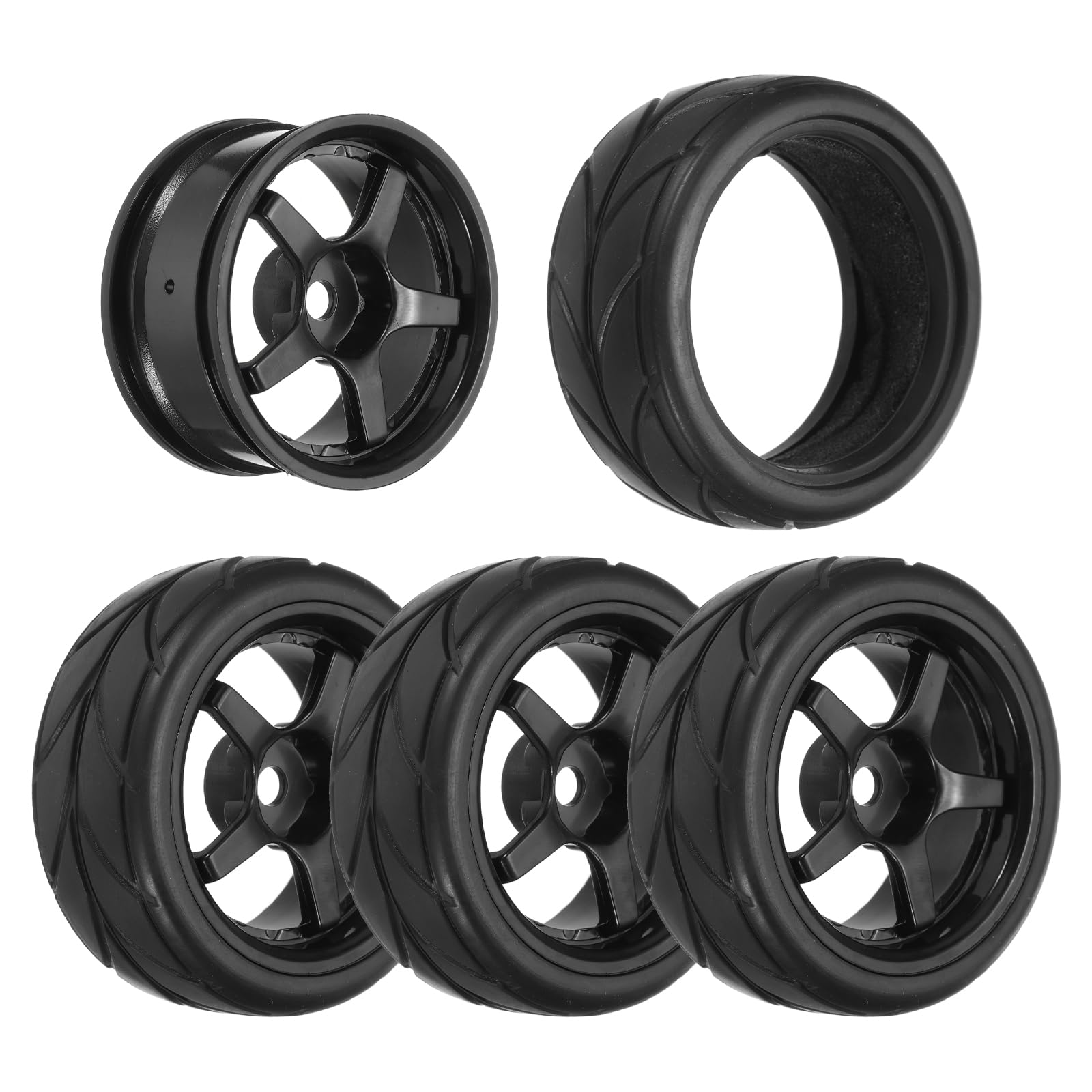 uxcell 4-Pair High-Grip RC Car Tire & Wheel Set for 1/10 Scale On-Road Touring Cars - Soft Rubber Tyres with 12mm Hubs, Black, Type D
