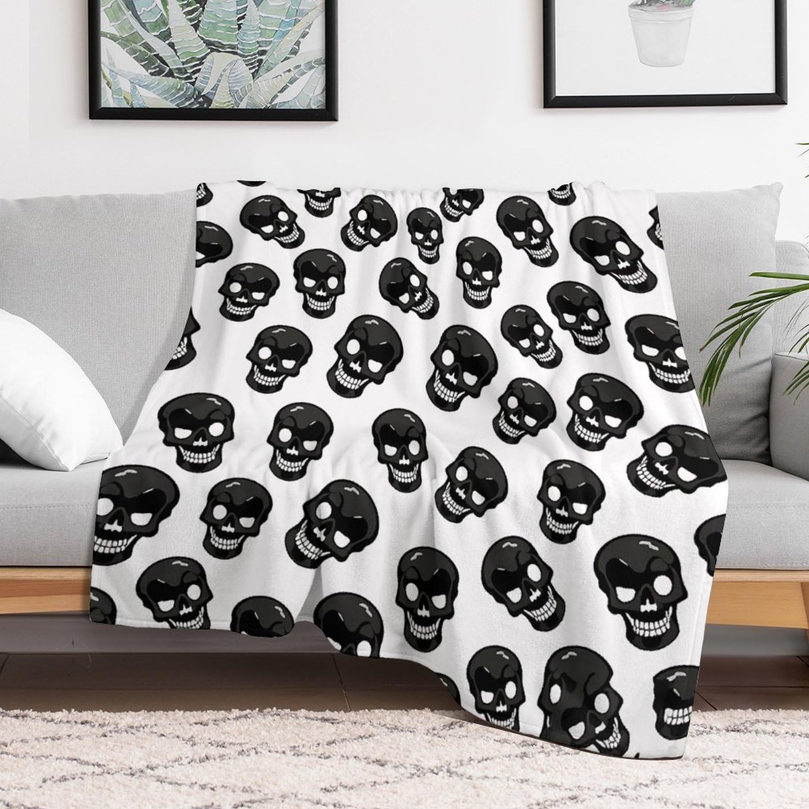 Custom Skull Blanket Lightweight Flannel Fleece Throw for Couch Sofa Bed Luxury Soft Cozy Plush Lap Bedtime Blanket for All Seasons Bedroom Home Decor Gifts 40x50
