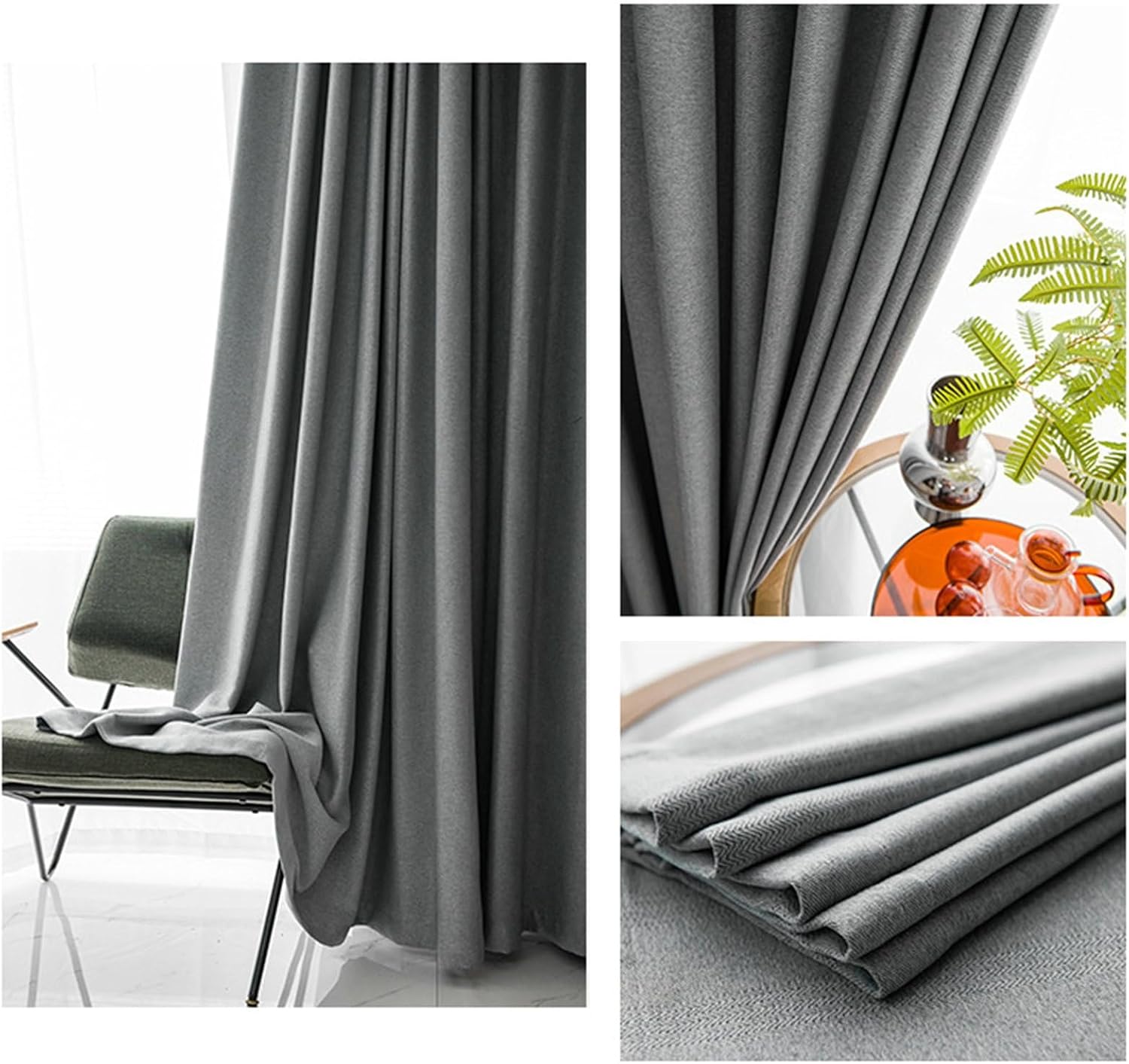 Daesar Window Curtains Blackout 2 Panels Set, Polyester Hook Darkening Curtains 42" W x 62" H Drapes Solid Color Wave Texture Grey Blackout Curtains for Bedroom Living Room