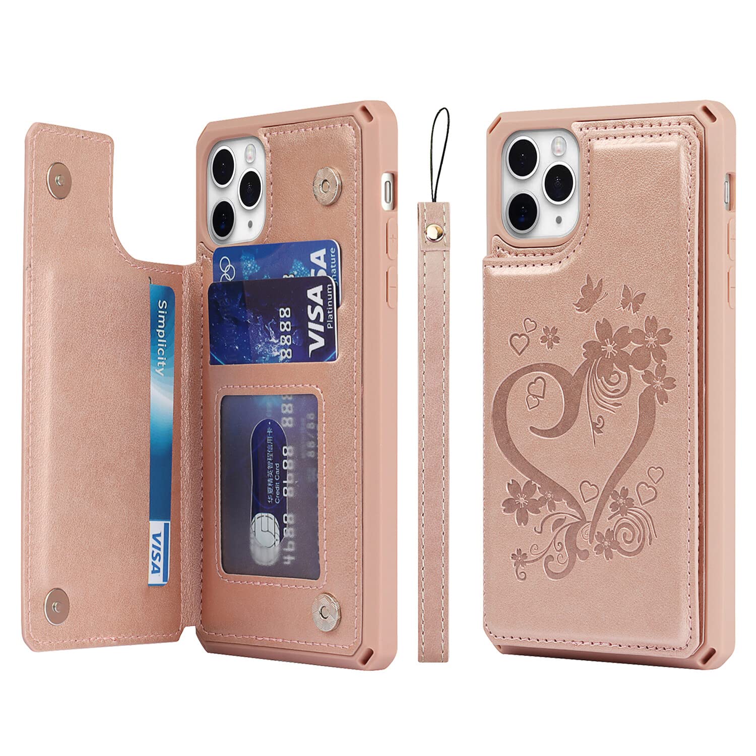 Cavor for iPhone 11 Pro Phone Case with Card Holder,Wallet Case with Credit Card Holders for iPhone11Pro,PU Leather Card Slots Cases[Kickstand][Wrist