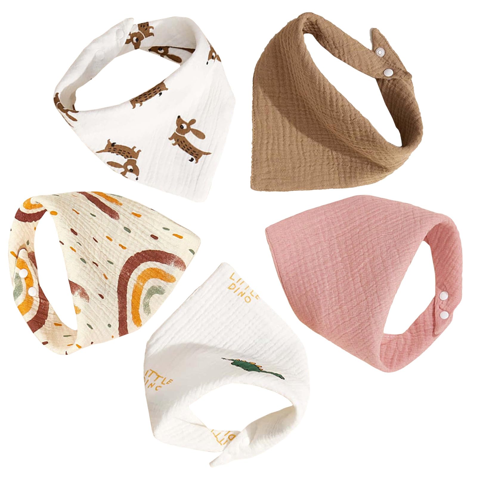 Satiskid 5er Pack Lätzchen Baby Musselin Dreieckstuch Halstuch Baby für Junge und Mädchen, Baumwolle Halstücher Verstellbare Super Weich und Absorbierend (Farbmischung)