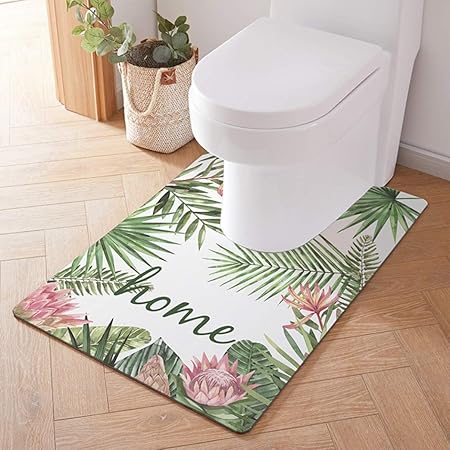 Amazon 拭けるトイレマット U型 チェック柄 植物柄 カクタス柄 ハワイ 北欧風 ロング 耳長 吸着 Pvc素材 撥水 防寒 防滑 柔軟 低反発 カット可能 水洗い 家庭用 トイレ バス イエロー 春夏秋冬 90 60cm トイレマット タンクカバー ホーム キッチン オンライン通販