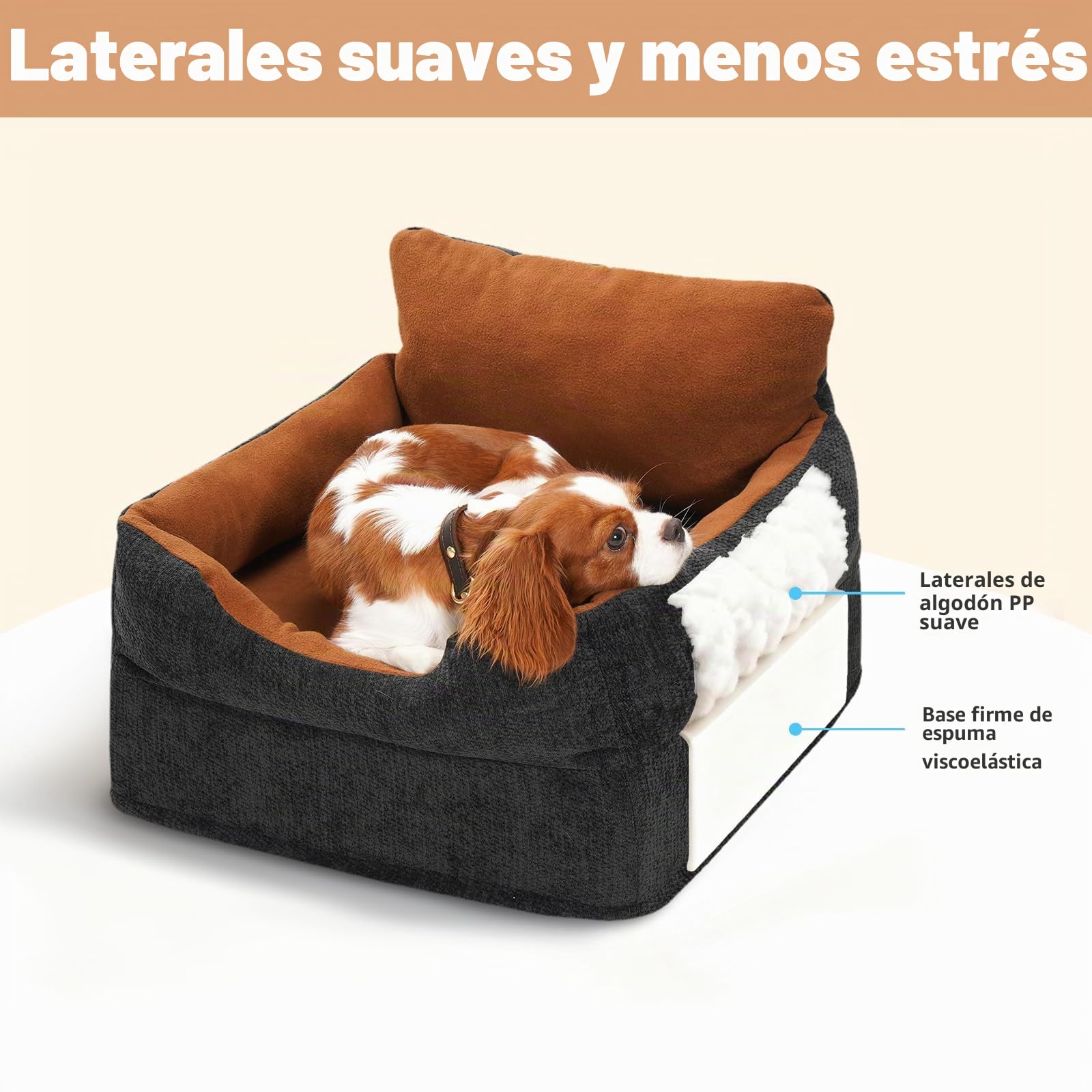 Avont Asiento de Coche Elevado para Perros Pequeños y Medianos de hasta 13 kg, Cama de Viaje para Mascotas con Cojín Grueso, Funda Desmontable y Lavable, Asiento de Seguridad Cómodo para Coche-Negro