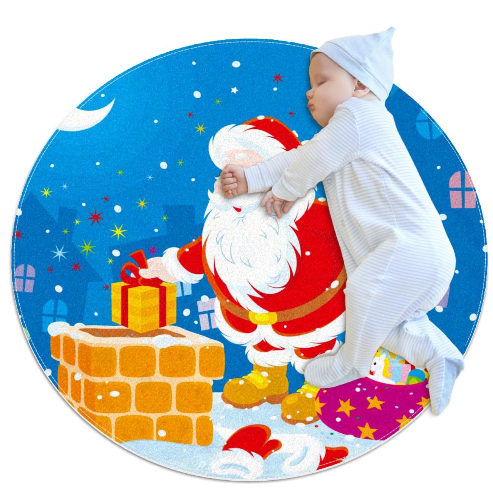 Tapis de sol Noël rond 1m aux finitions soignées pour canapé