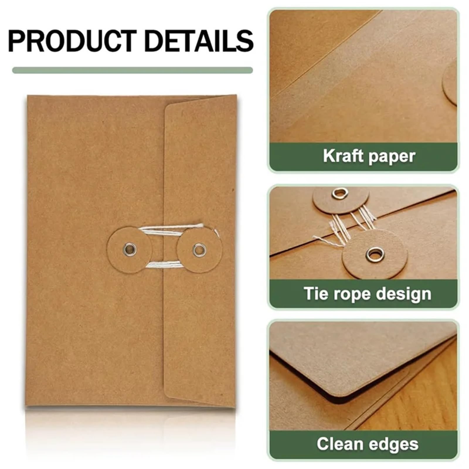 Koperty z papieru kraftowego 40–100 szt. Brązowe koperty Manilla z zapięciem na sznurek Kieszenie projektowe Organizer na dokumenty, 100 x 16,7 cm (100 szt.)
