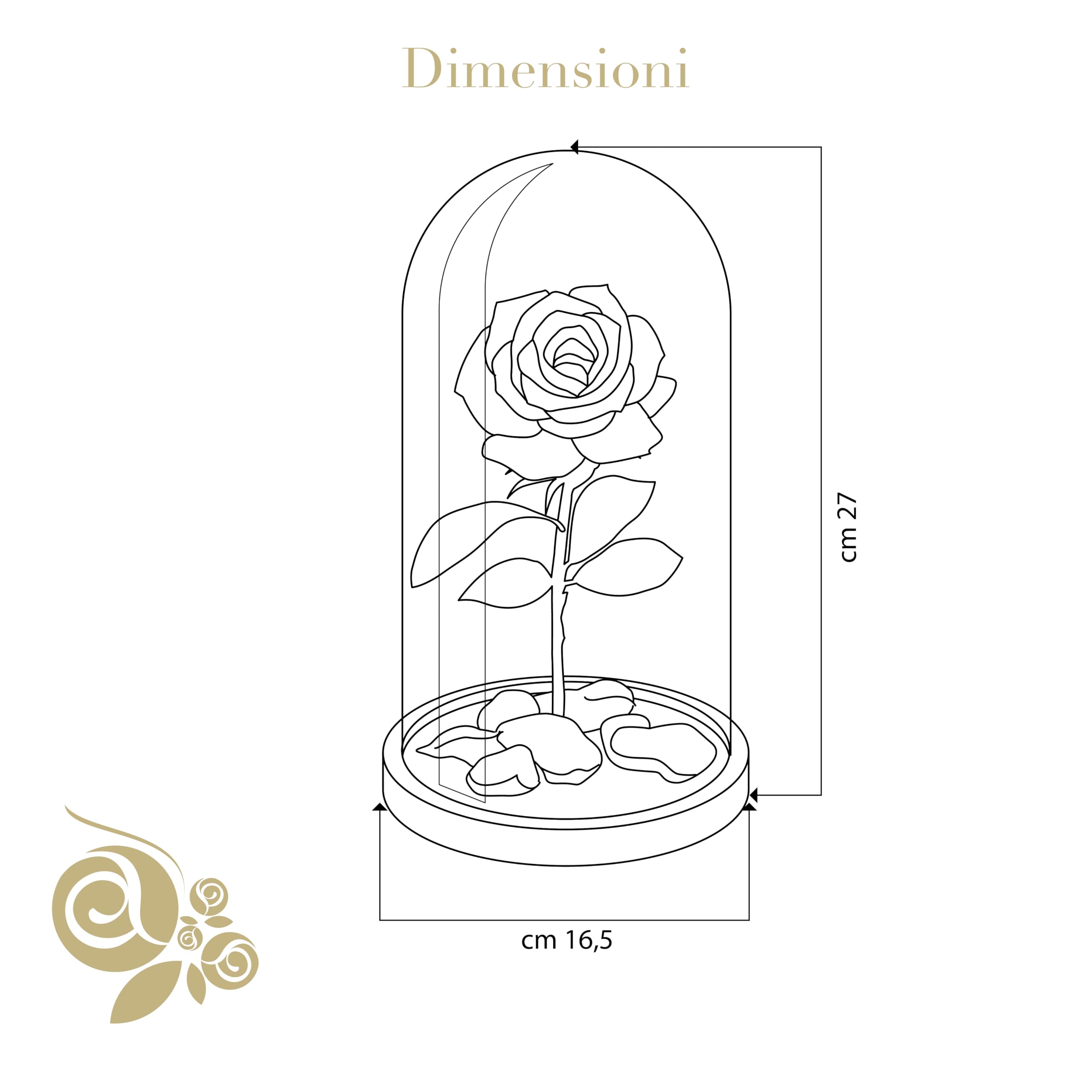 Aluisi Fiori - Rosa Stabilizzata Blu con LED - Rosa Eterna Stabilizzata - Rosa Stabilizzata Vera in Cupola di Vetro - Fiori Stabilizzati - Regalo per Mamma - Made in Italy