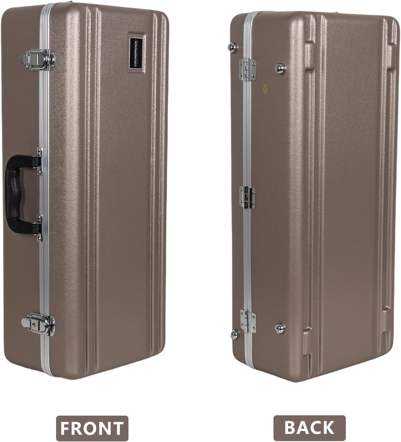 Crossrock ABS Alto Saxophone Case – Rectangular Champagne Finish, Burgundy Velvet Interior, Security Lock & Detachable Strap