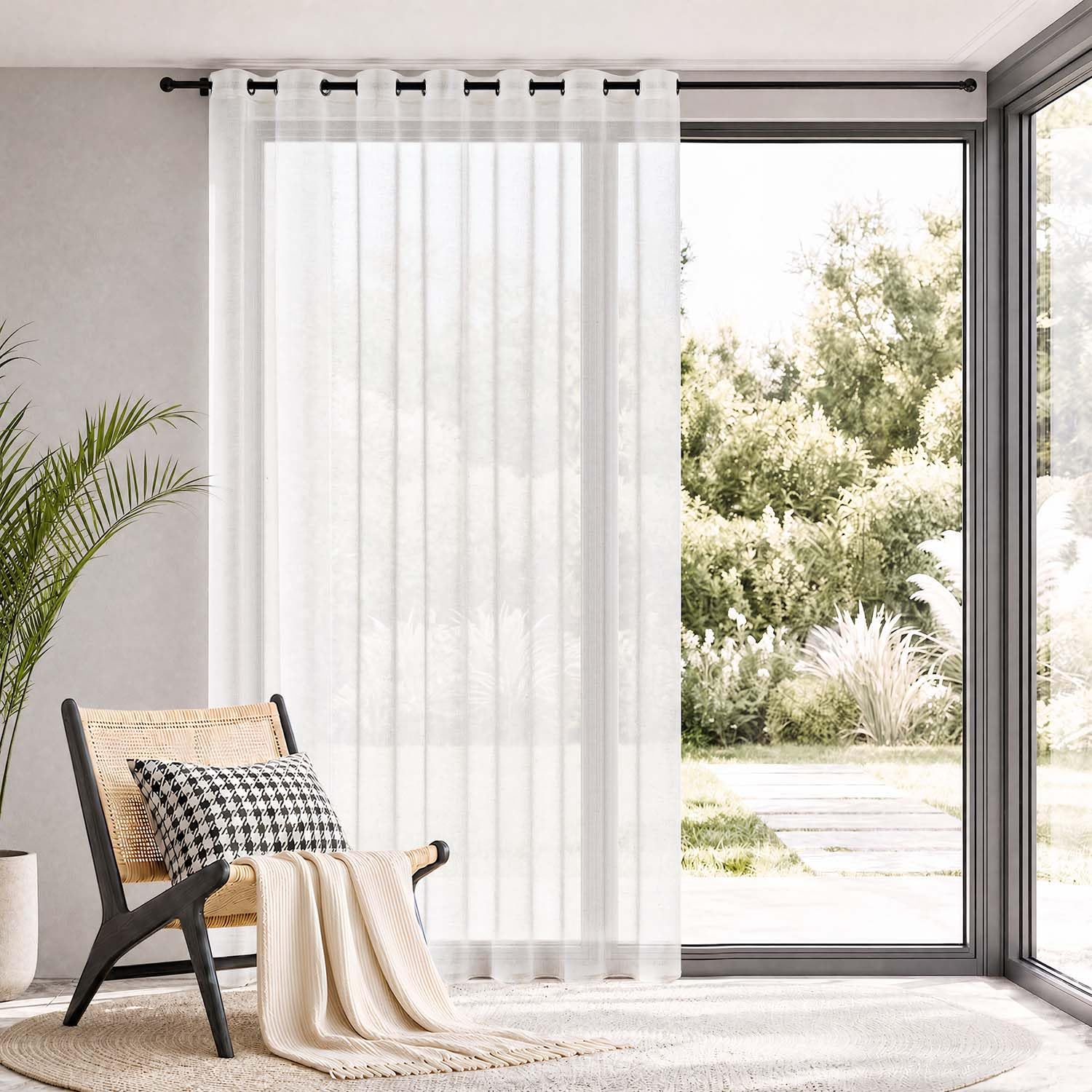 TOPICK White Linen Look Net Curtains, Eyelet Sheer Voile 1 Panel W100 xL84 — image 1