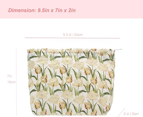 Miniatura 5 de PAZIMIIK Bolsas de maquillaje para monedero, bolsa de cosméticos con cremallera, Tulipán Beige, Tulipán