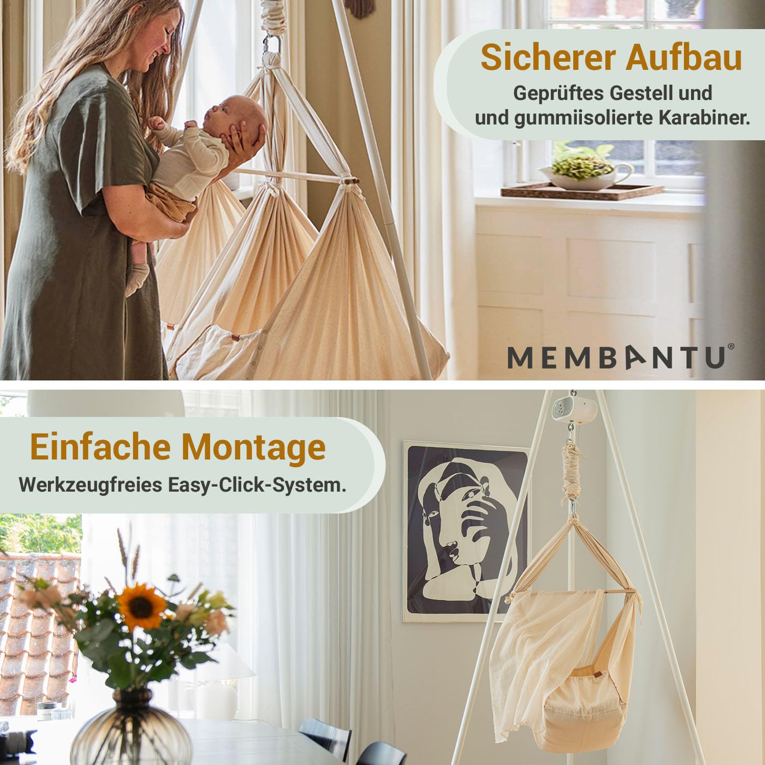Gestell Federwiege mit klick-Montage-System, Baby-Hängemattengestell inkl. Verstellbarer Füße, Hammock-Stand for Twin and Basic Baby-Hammock, Federwiegengestell salbeigrün