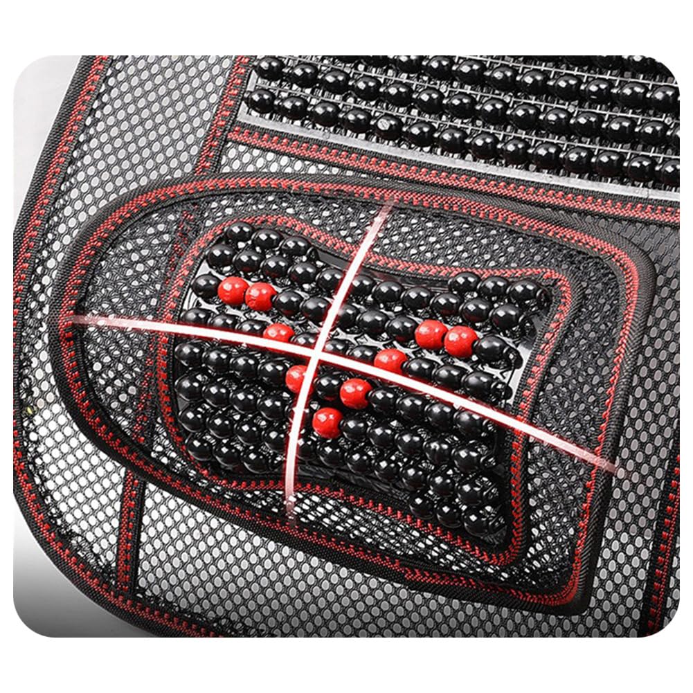Cojín de Asiento de Masaje Transpirable y Fresco para Verano, cojín de Asiento de Coche con Cuentas de Madera, Reposacabezas Negro y Rojo