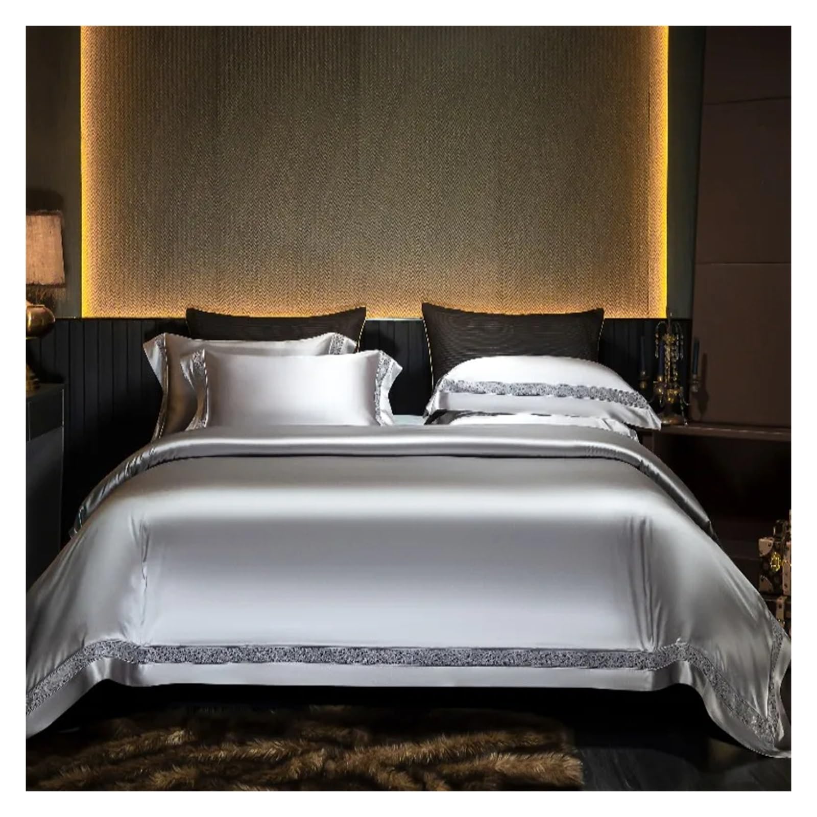 Sbcgfy B 1000Tc Cotton Silk Satin Edding Sets 106''X90''And 90'X90''Us Size Duvet Cover Plaid Ed Linen Pillowcase 4Pcs,Cotton Duvet, Zq-11042,-Us King Size 4Pcs
