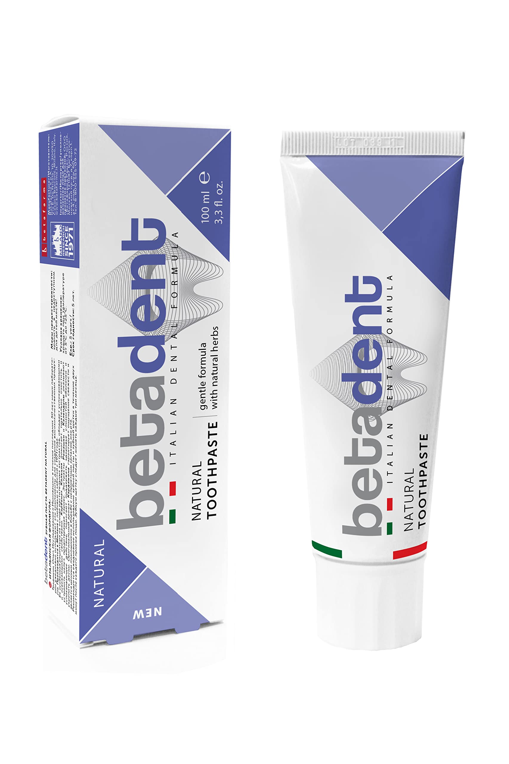 Betadent DENTIFRICIO NATURAL - Hygienisch, Anti-Plaque, beruhigende und erfrischende Wirkung, stärkt das Zahnfleisch, sanfte Formel mit natürlichen Pflanzenextrakten - Maxi Format 100 ml